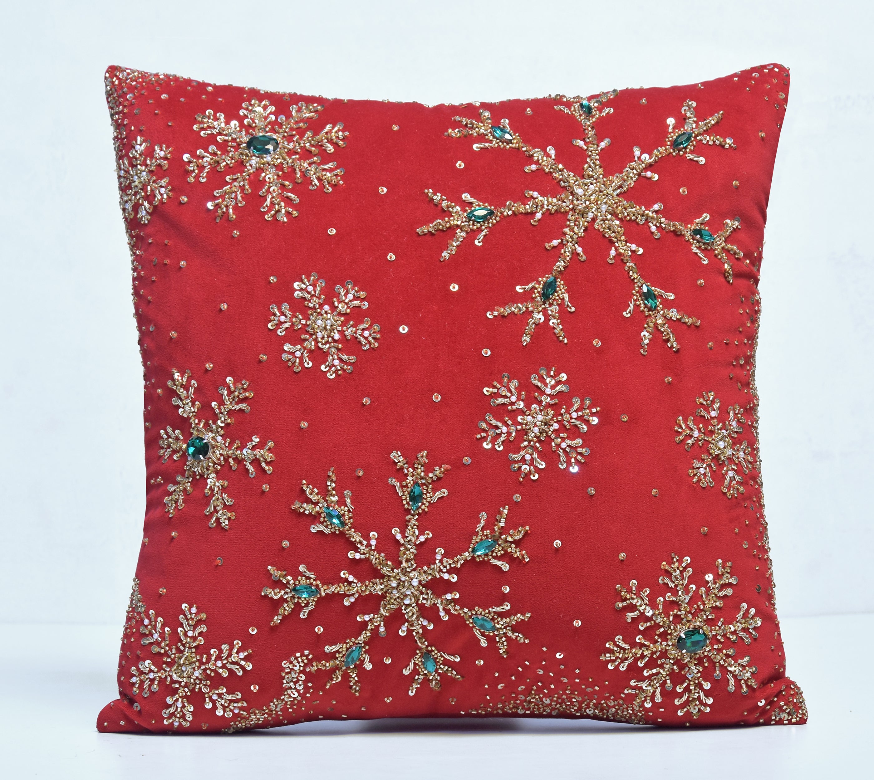 Red and Gold Snowflake Cushion Cover