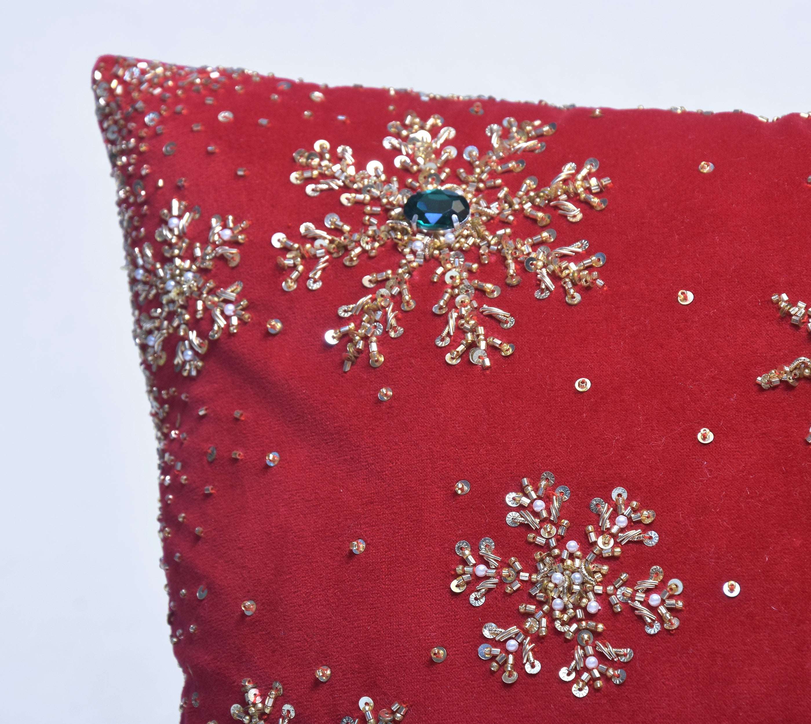 Red and Gold Snowflake Cushion Cover