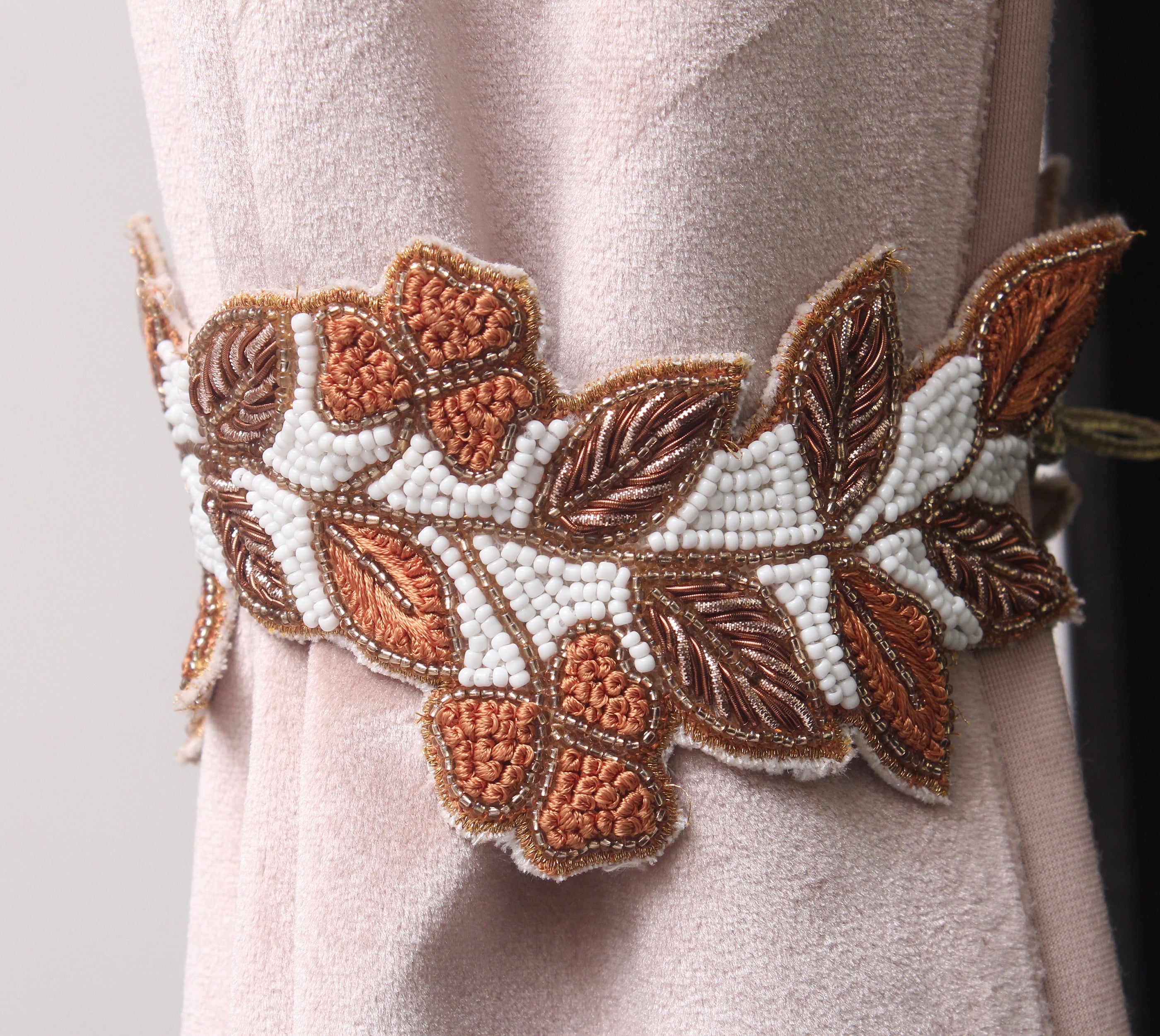 White, Rust and Rosegold Curtain Tieback