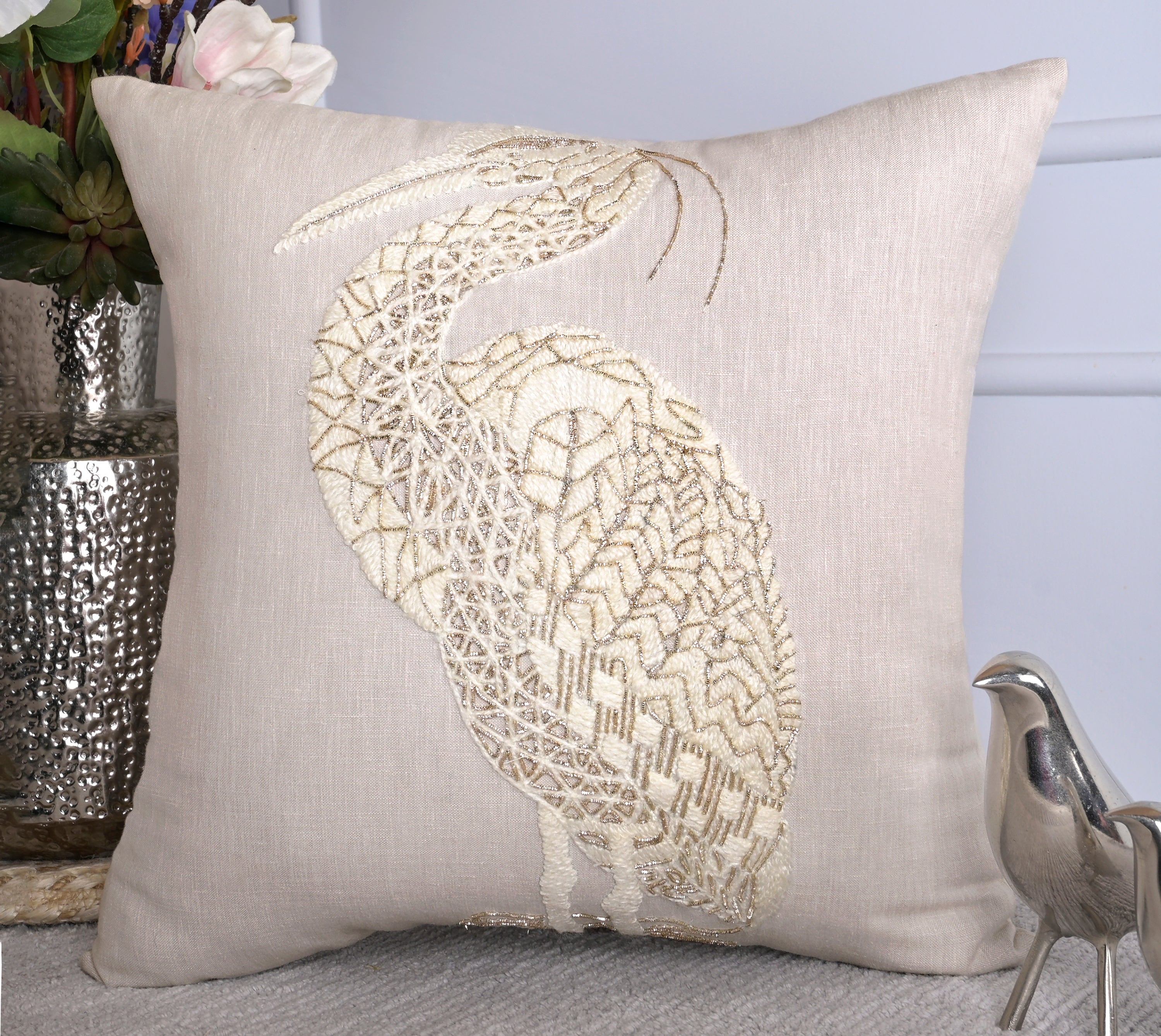 PALASH Light Beige Linen Cushion Cover