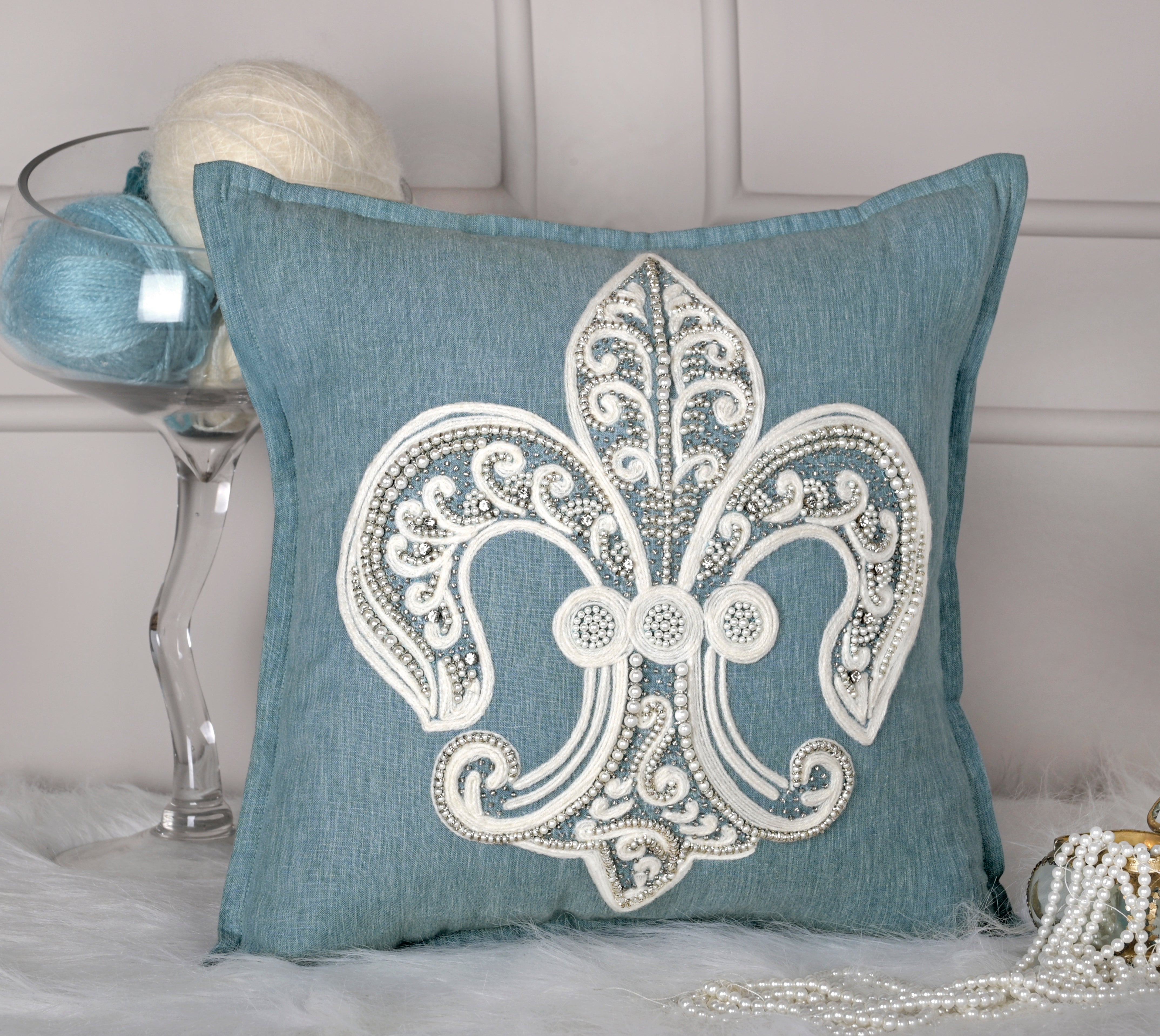 PALASH Blue Linen Cushion Cover