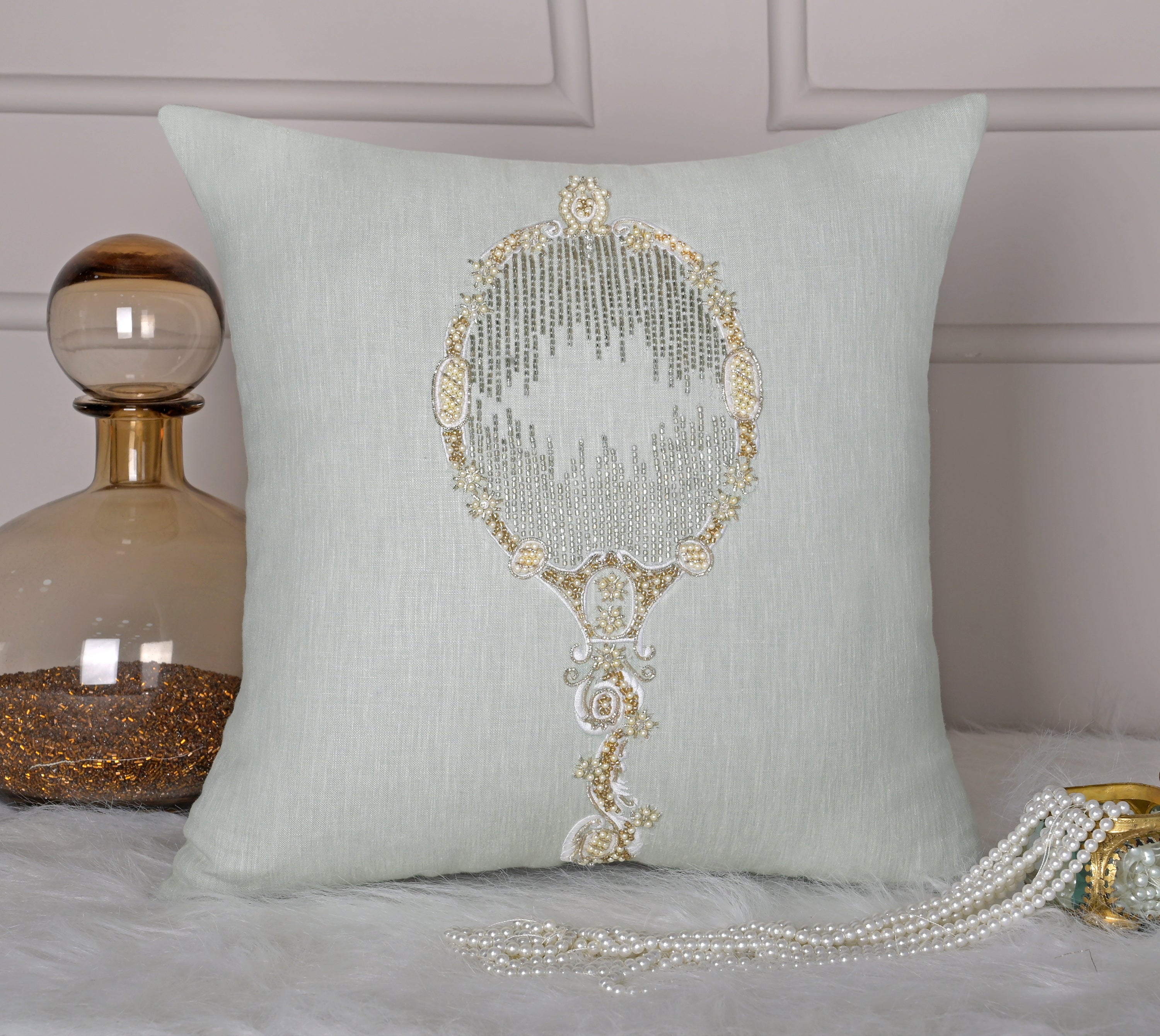 PALASH Light Blue Linen Cushion Cover