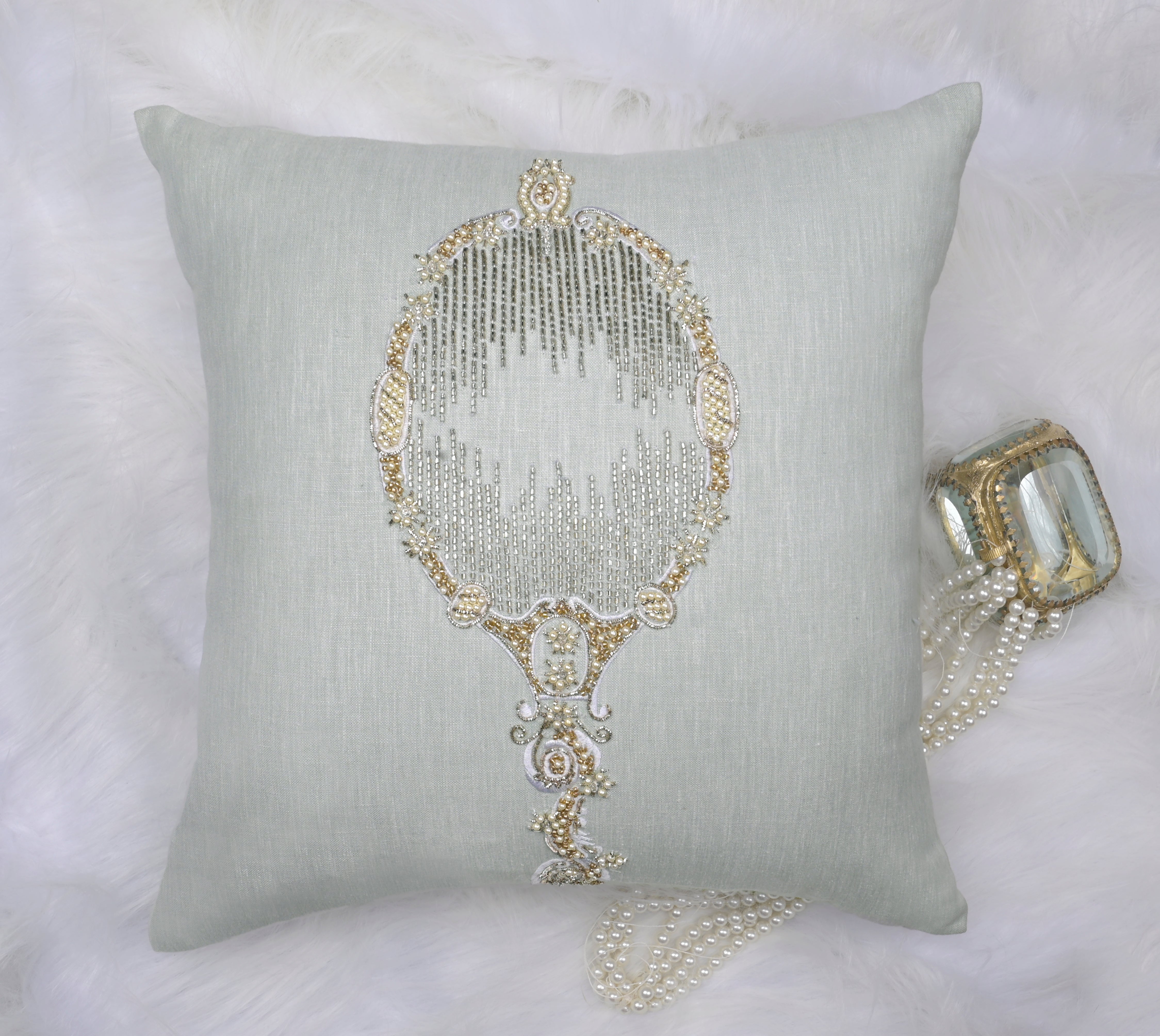 PALASH Light Blue Linen Cushion Cover
