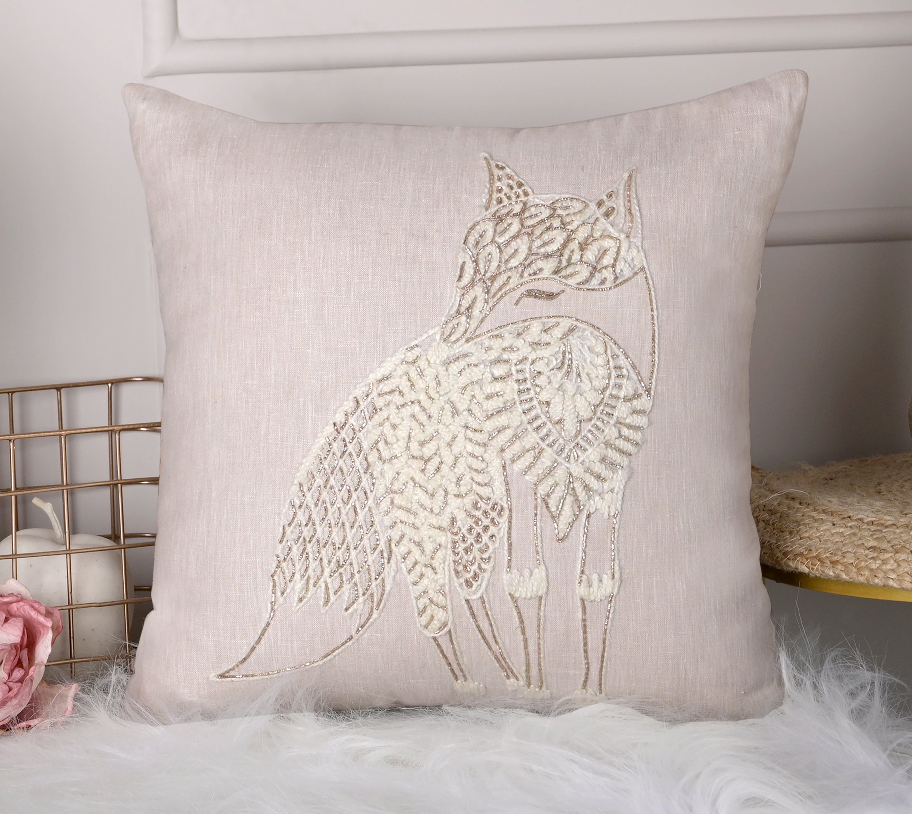 PALASH Light Peach Linen Cushion Cover