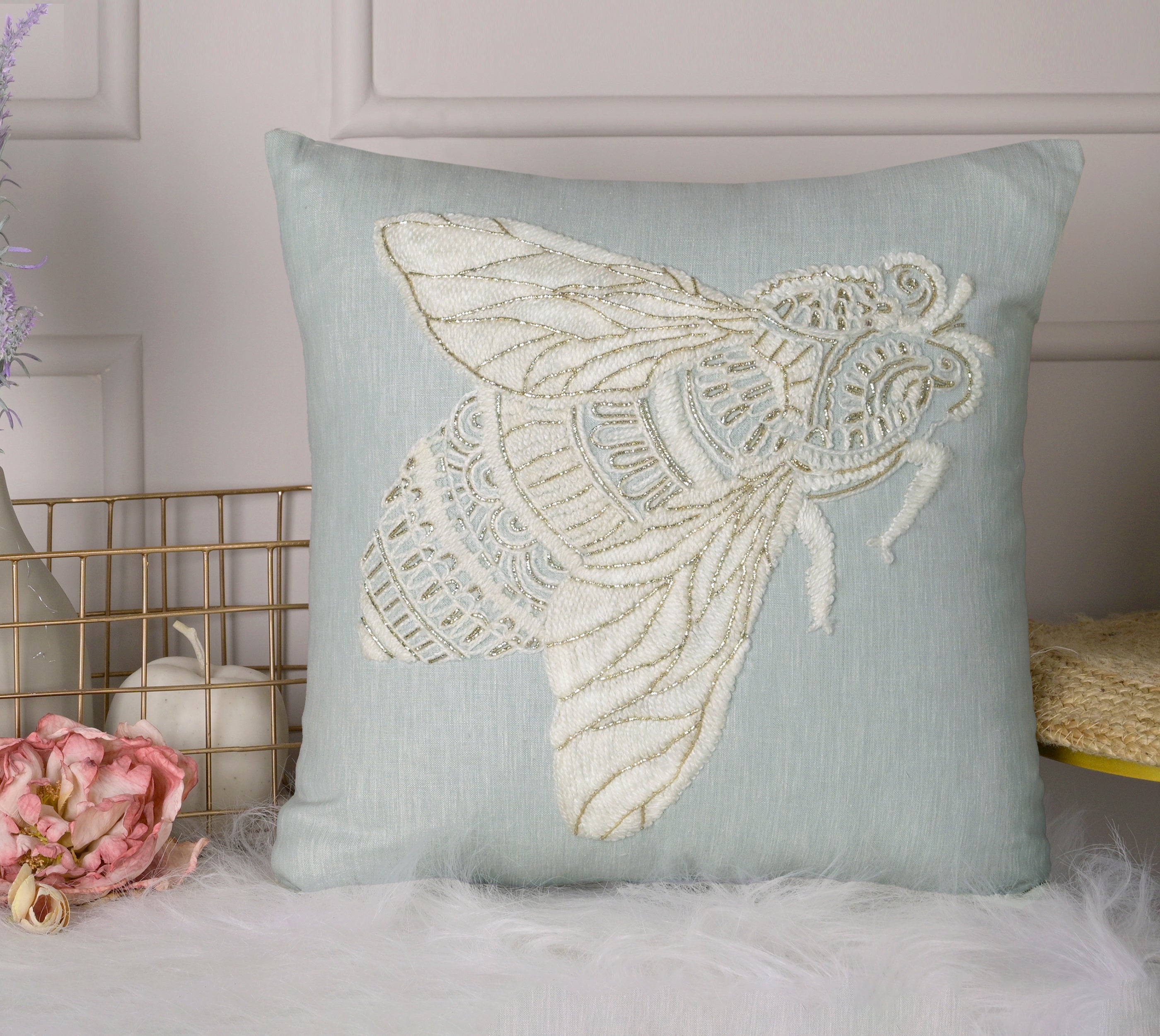 PALASH Mint Linen Cushion Cover