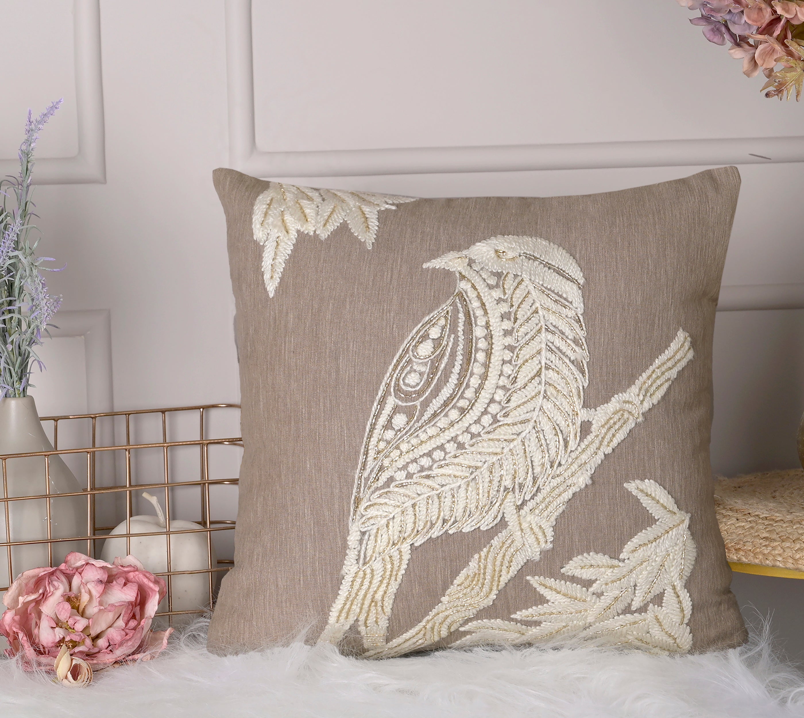 PALASH Taupe Linen Cushion Cover