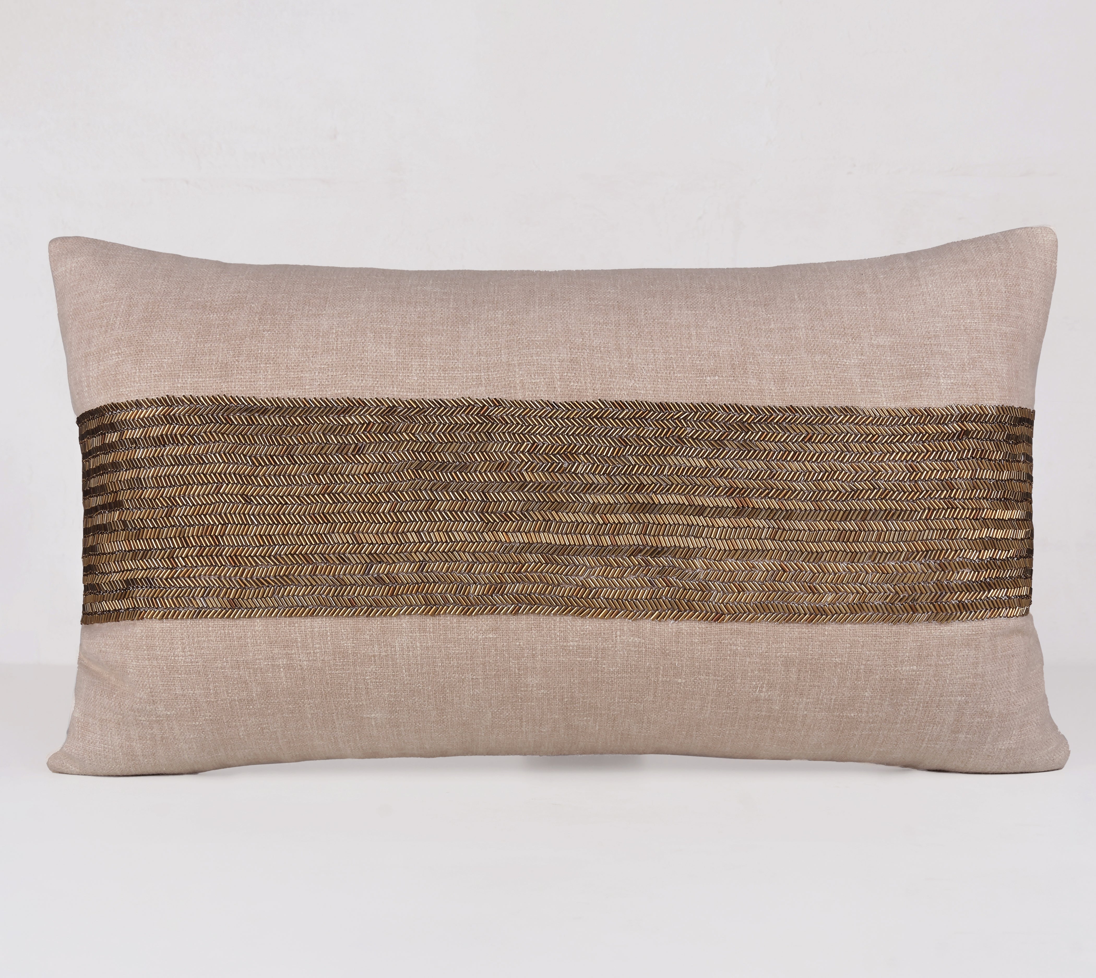 LUNA Beige Beaded Cotton Cushion Cover