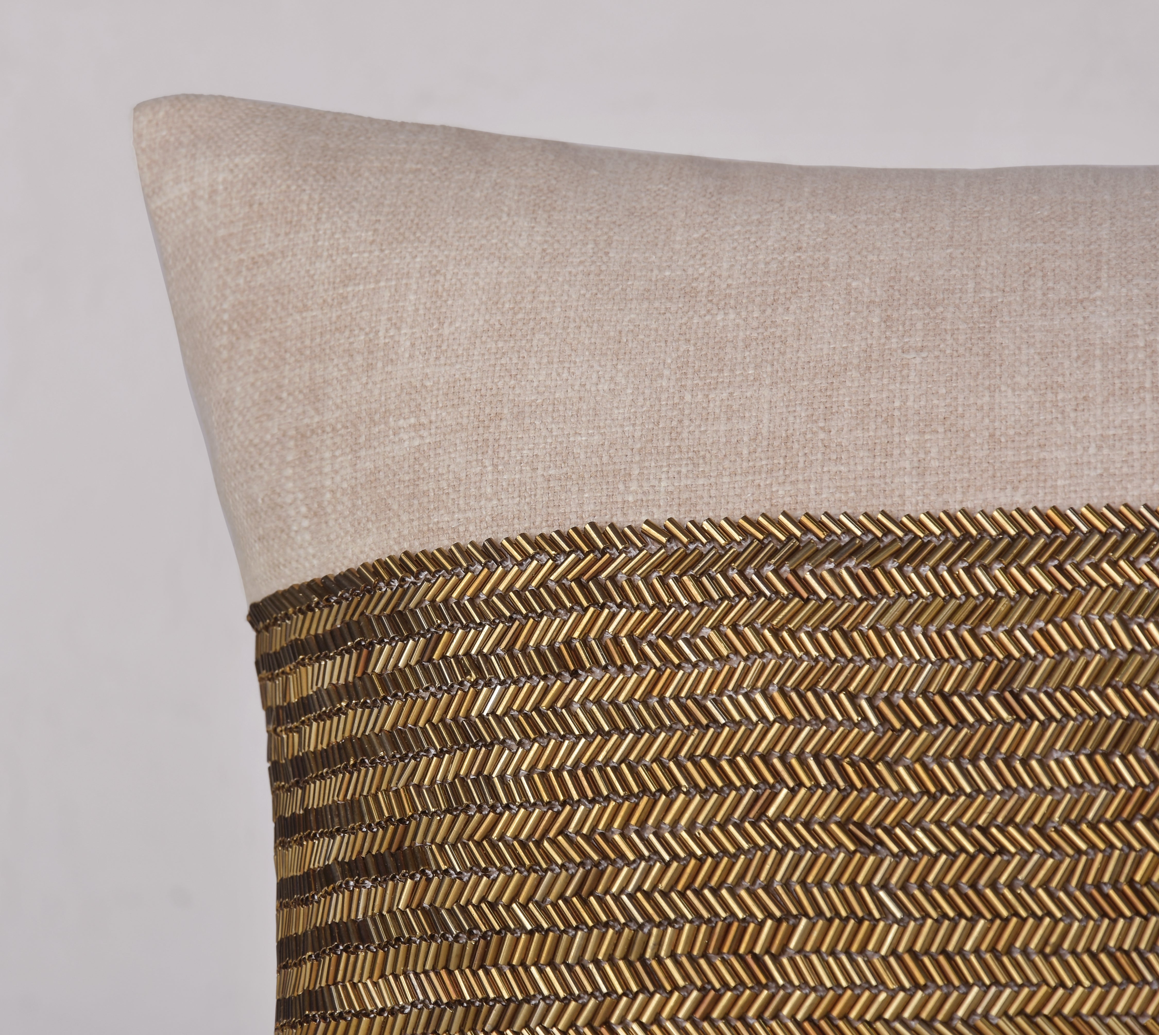 LUNA Beige Beaded Cotton Cushion Cover