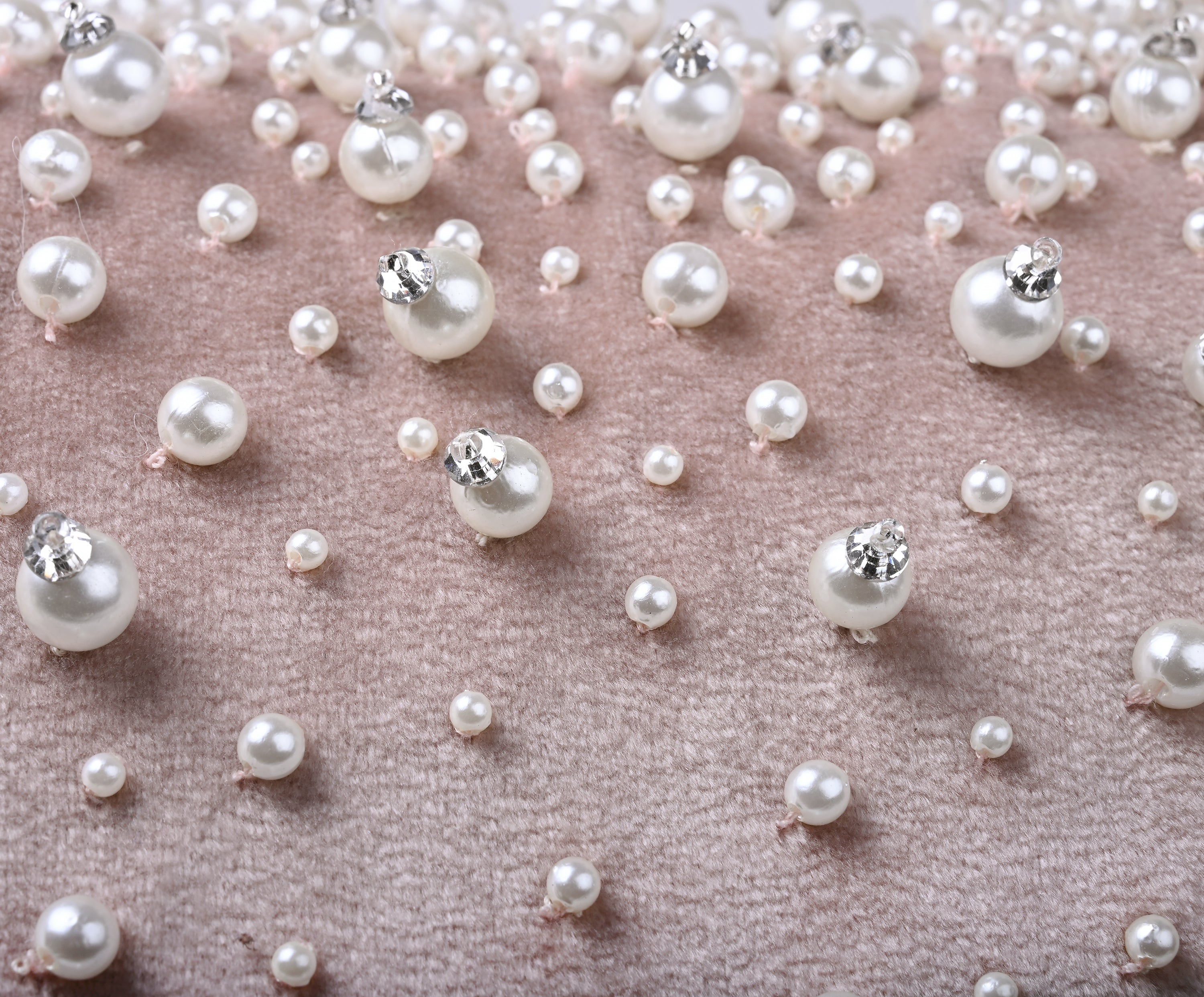 SOFIA Pink Beaded Velvet Cushion Cover