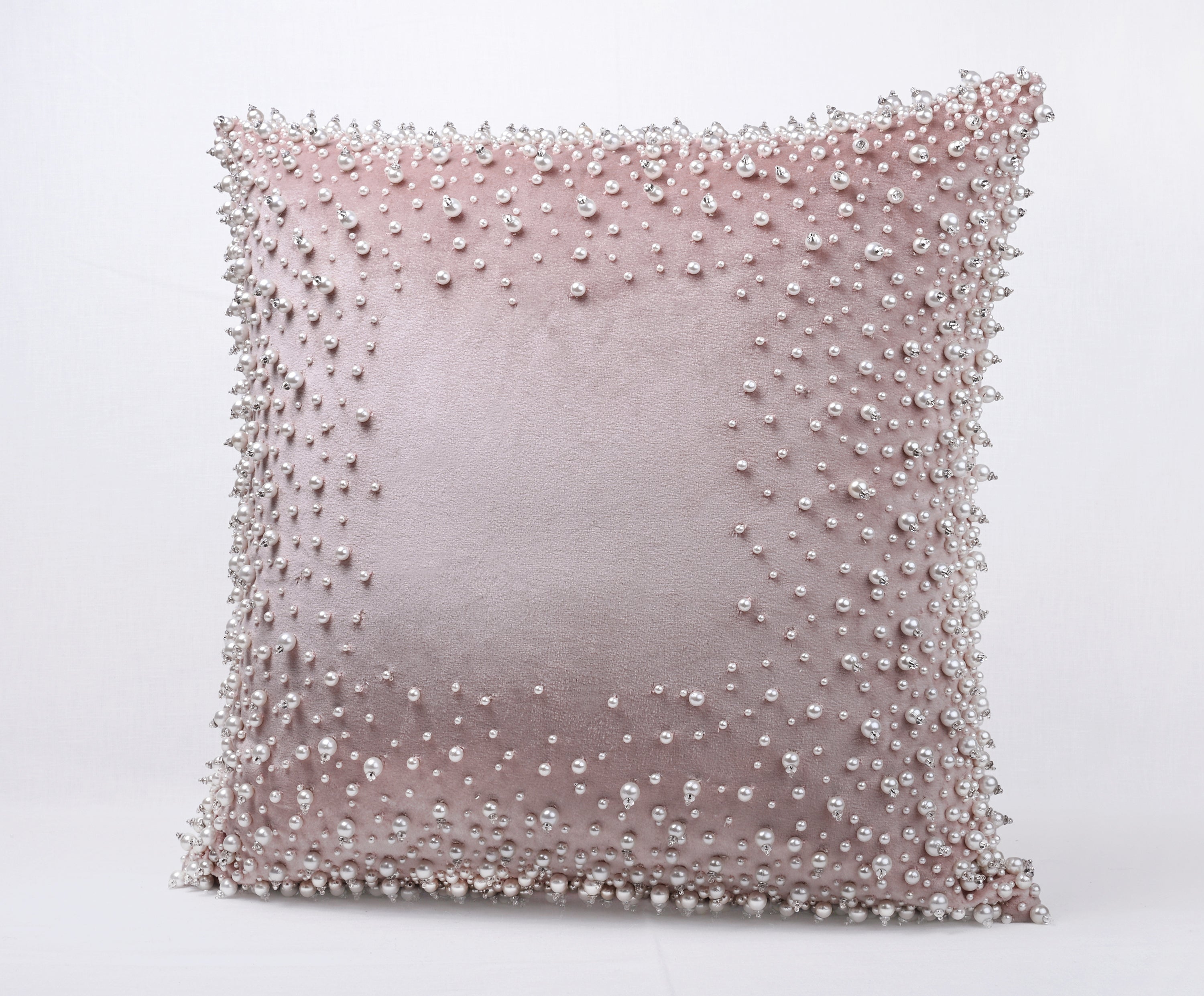 SOFIA Pink Beaded Velvet Cushion Cover