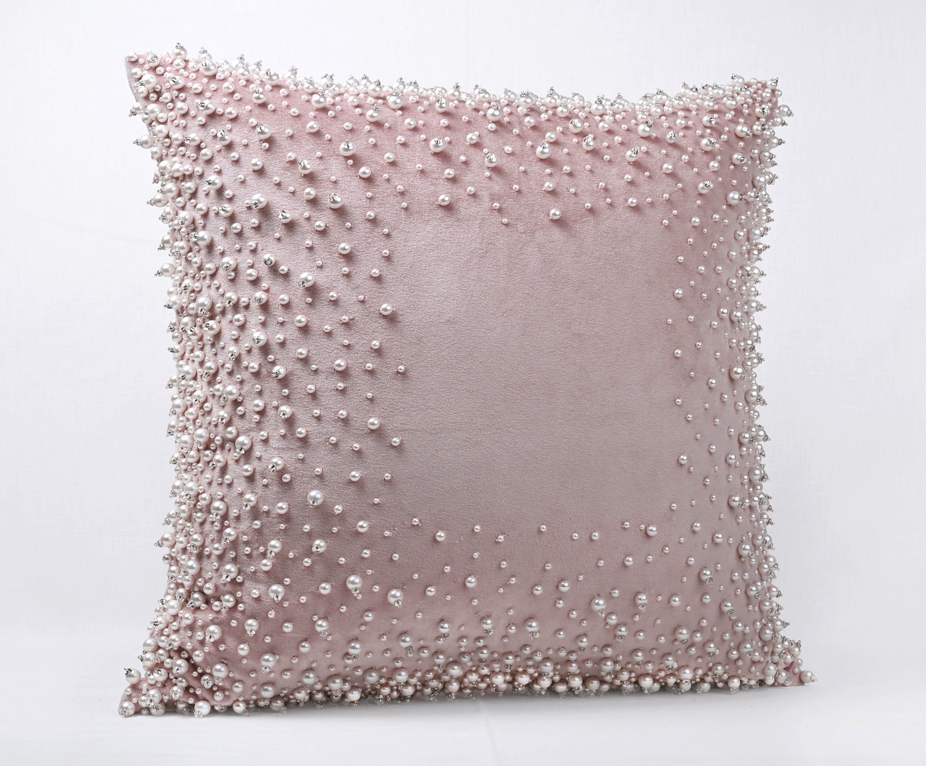 SOFIA Pink Beaded Velvet Cushion Cover