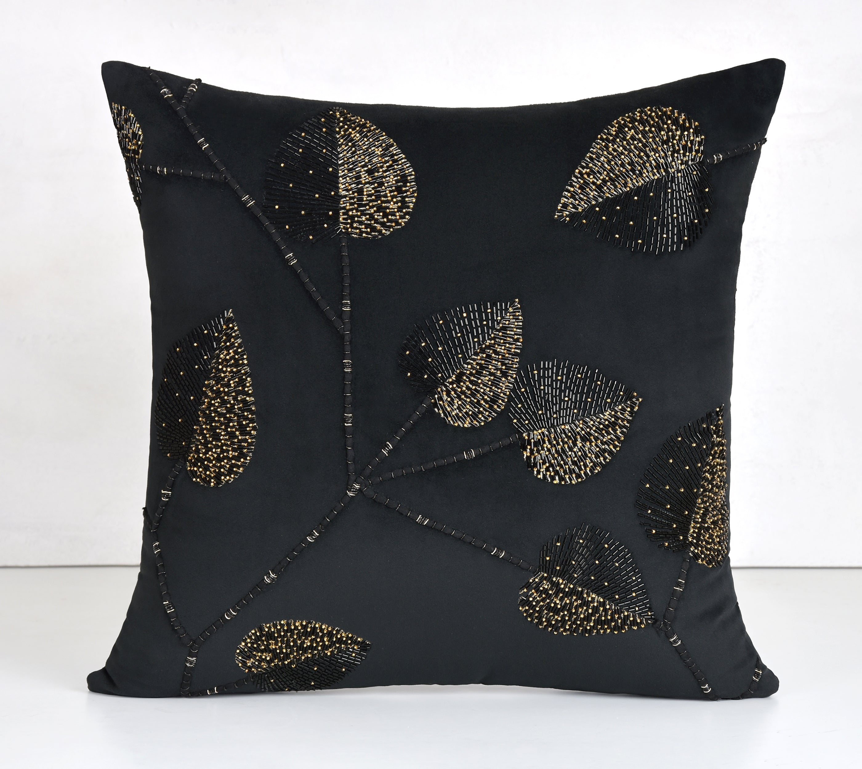 DECORAH BLACK Velvet Beaded Cushion Cover