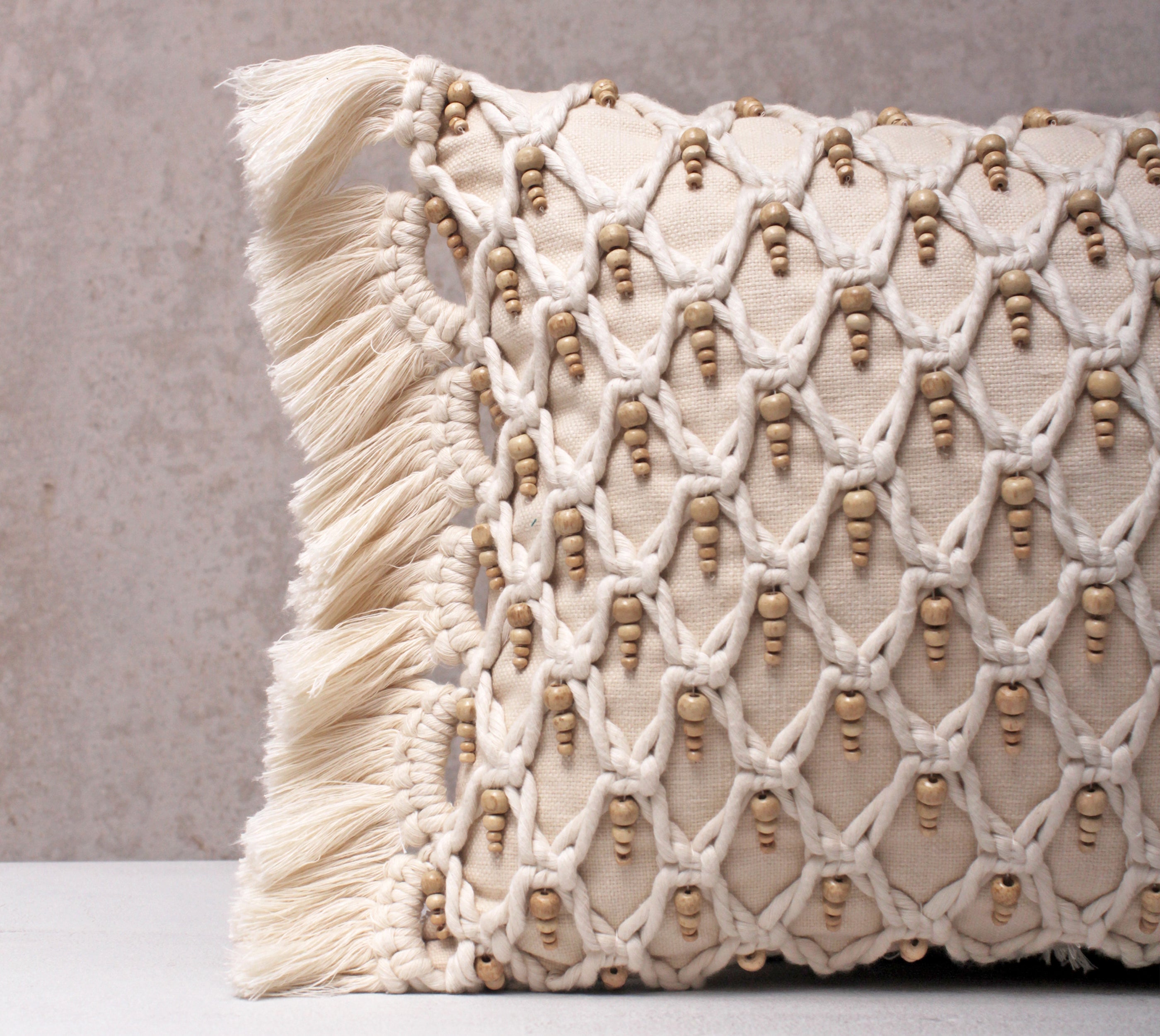 FREYA Off-white Macrame Cotton Cushion Cover