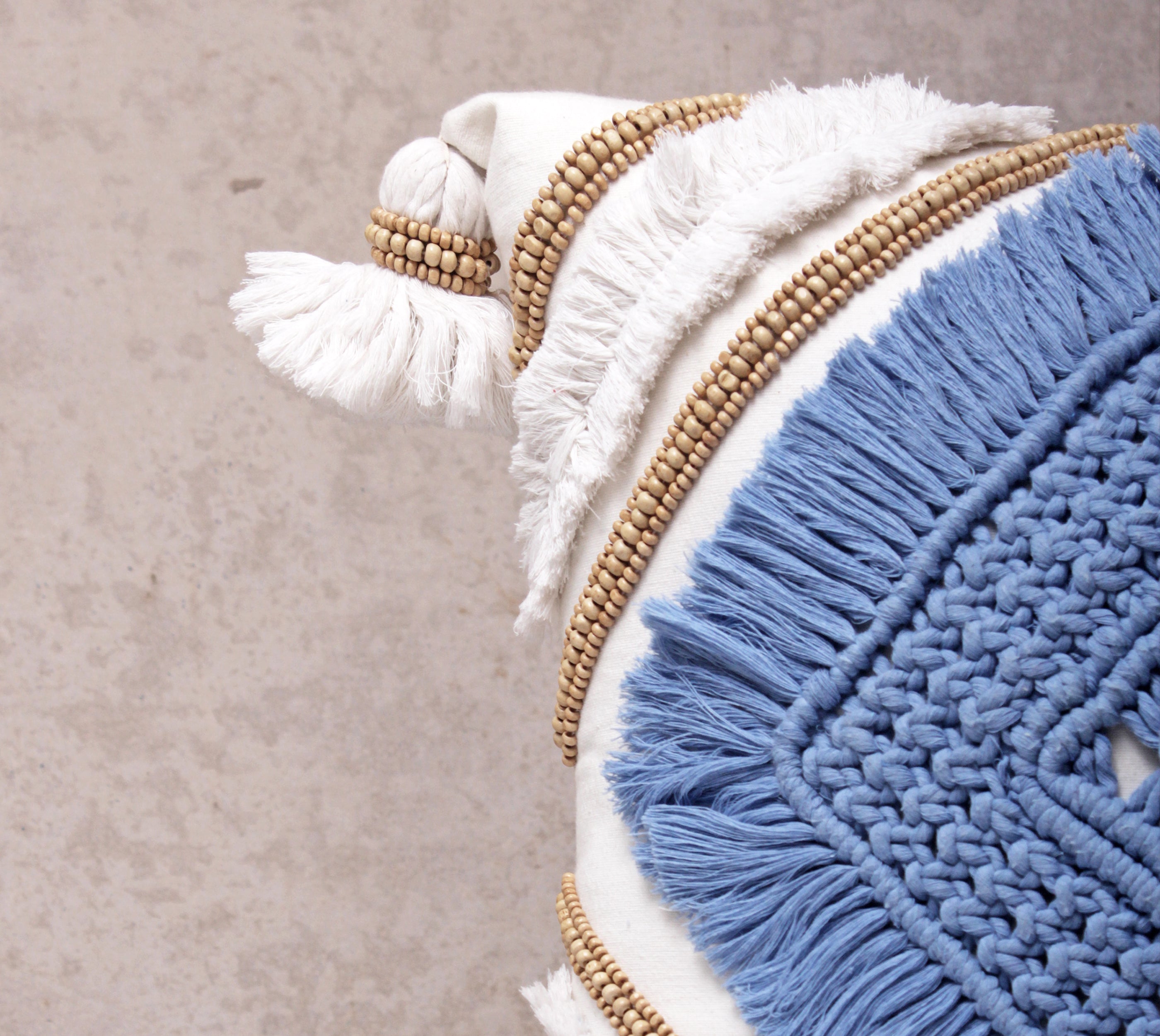 REVA Blue White Macrame Cotton Cushion Cover