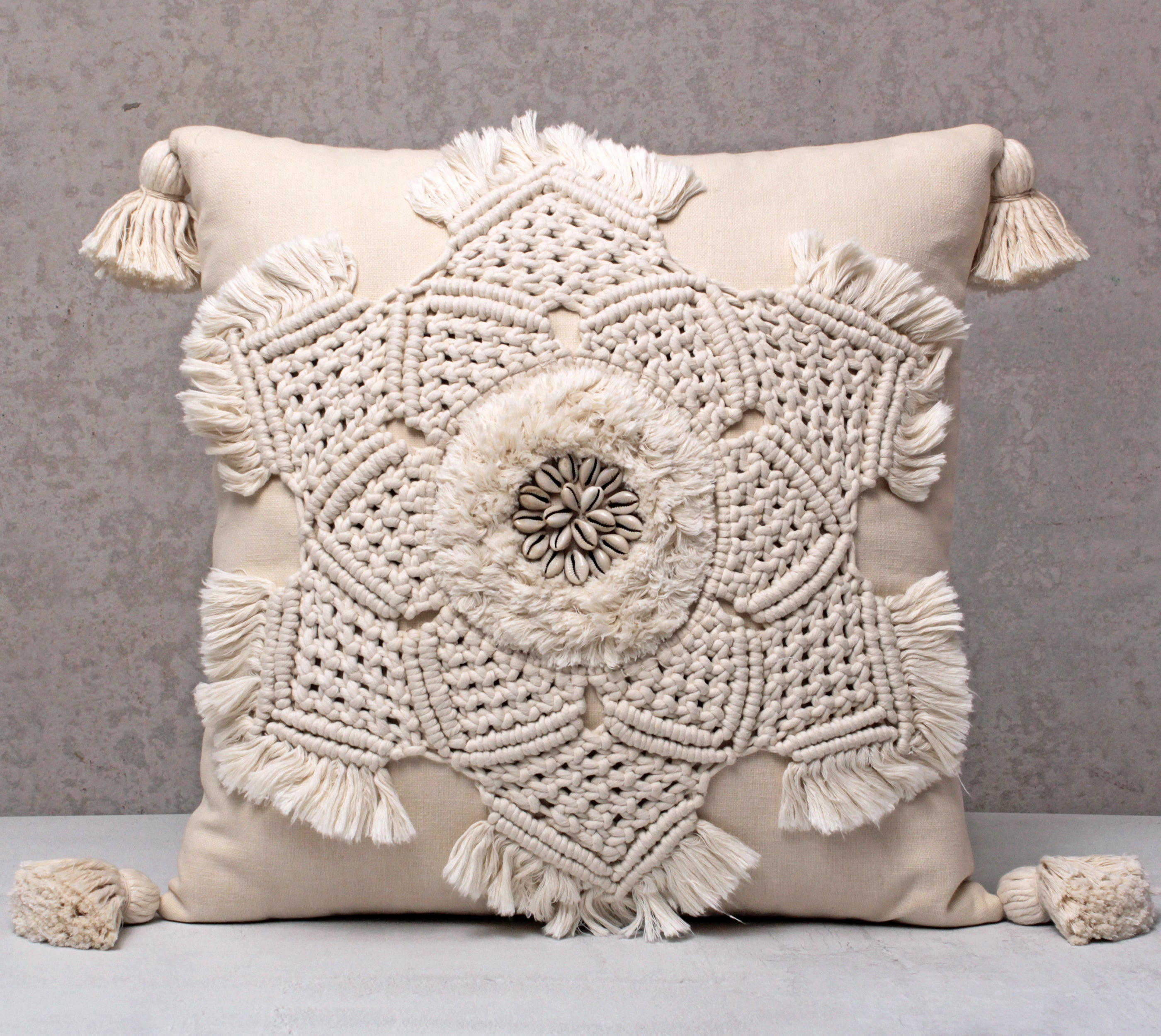 REVA Off-white Macrame Cotton Cushion Cover