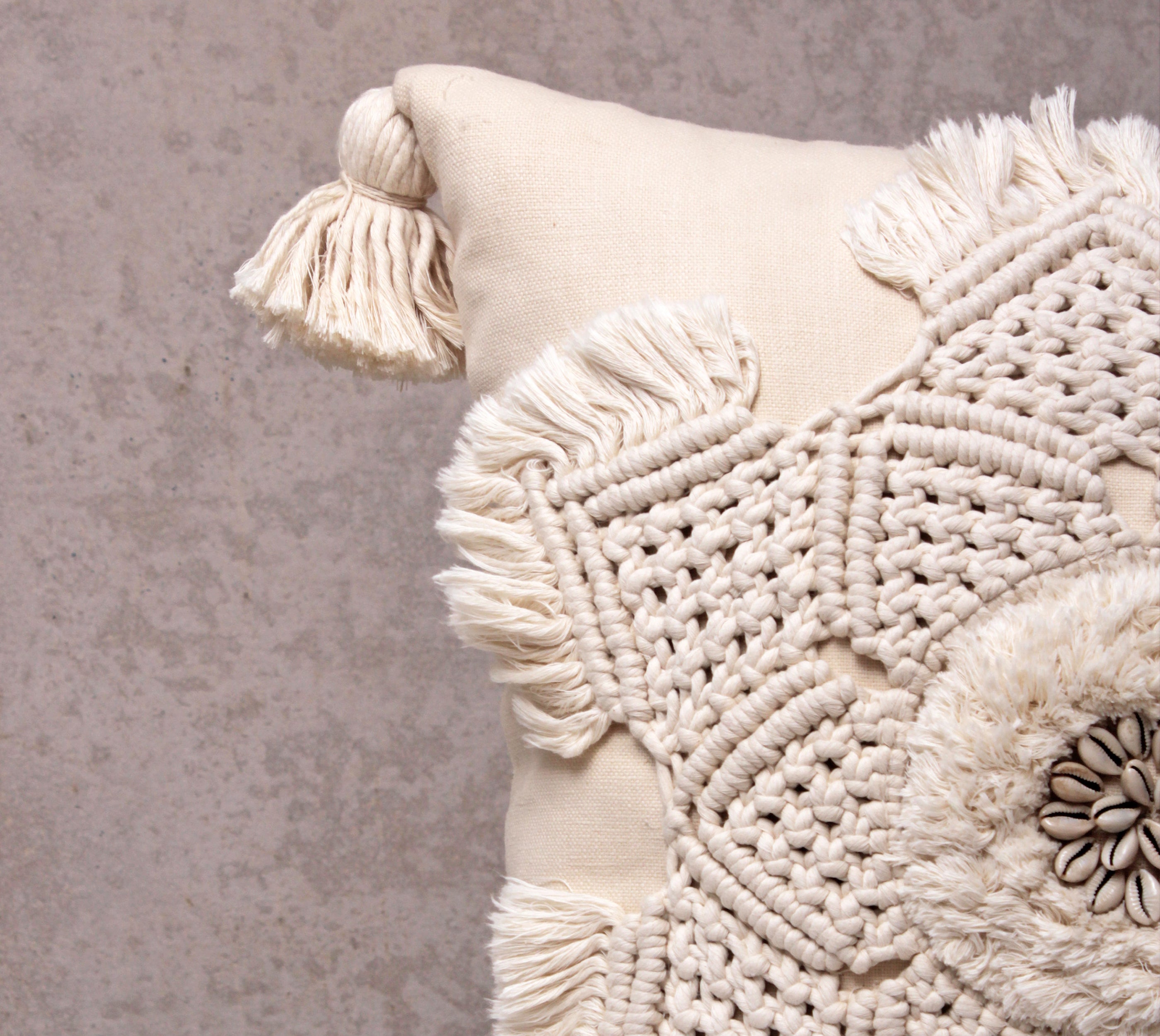 REVA Off-white Macrame Cotton Cushion Cover