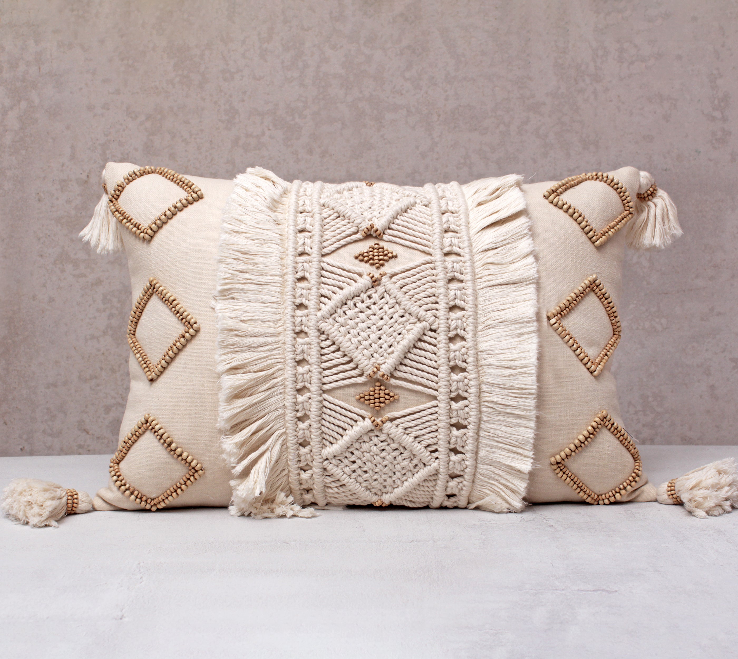REVA Off-white Macrame Cotton Cushion Cover