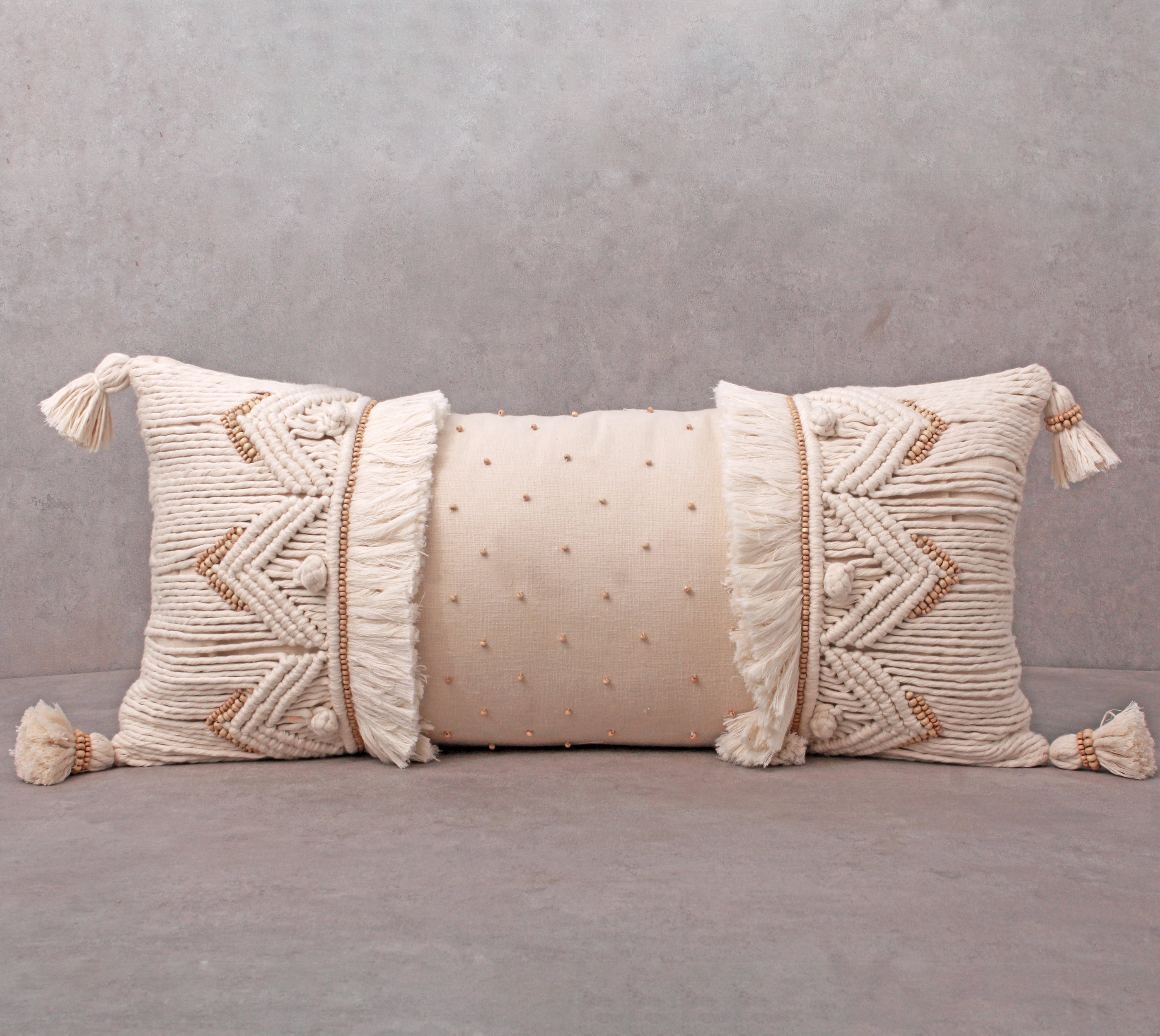 REVA Off-white Macrame Cotton Cushion Cover