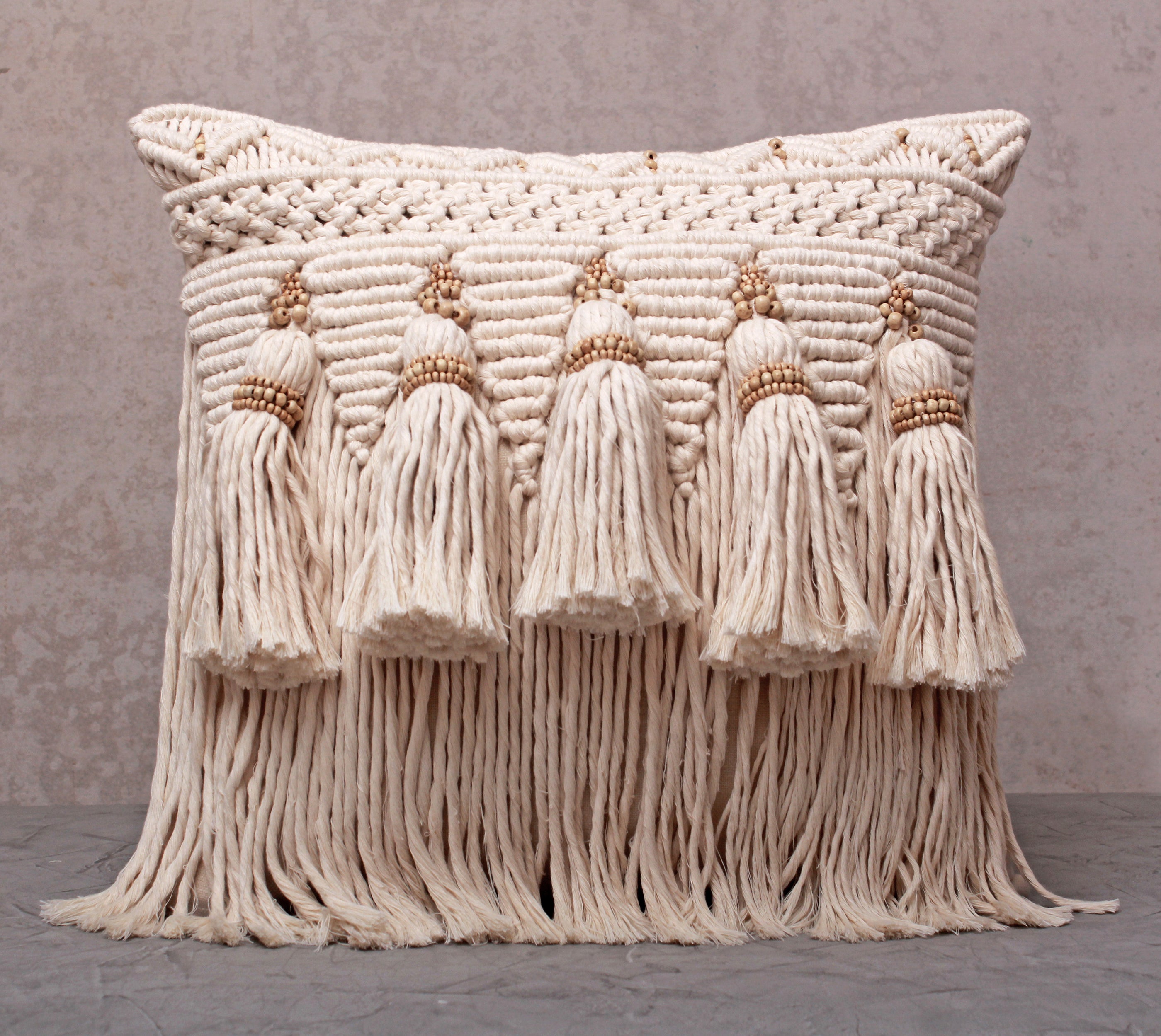 WREN Off-white Macrame Cotton Cushion Cover