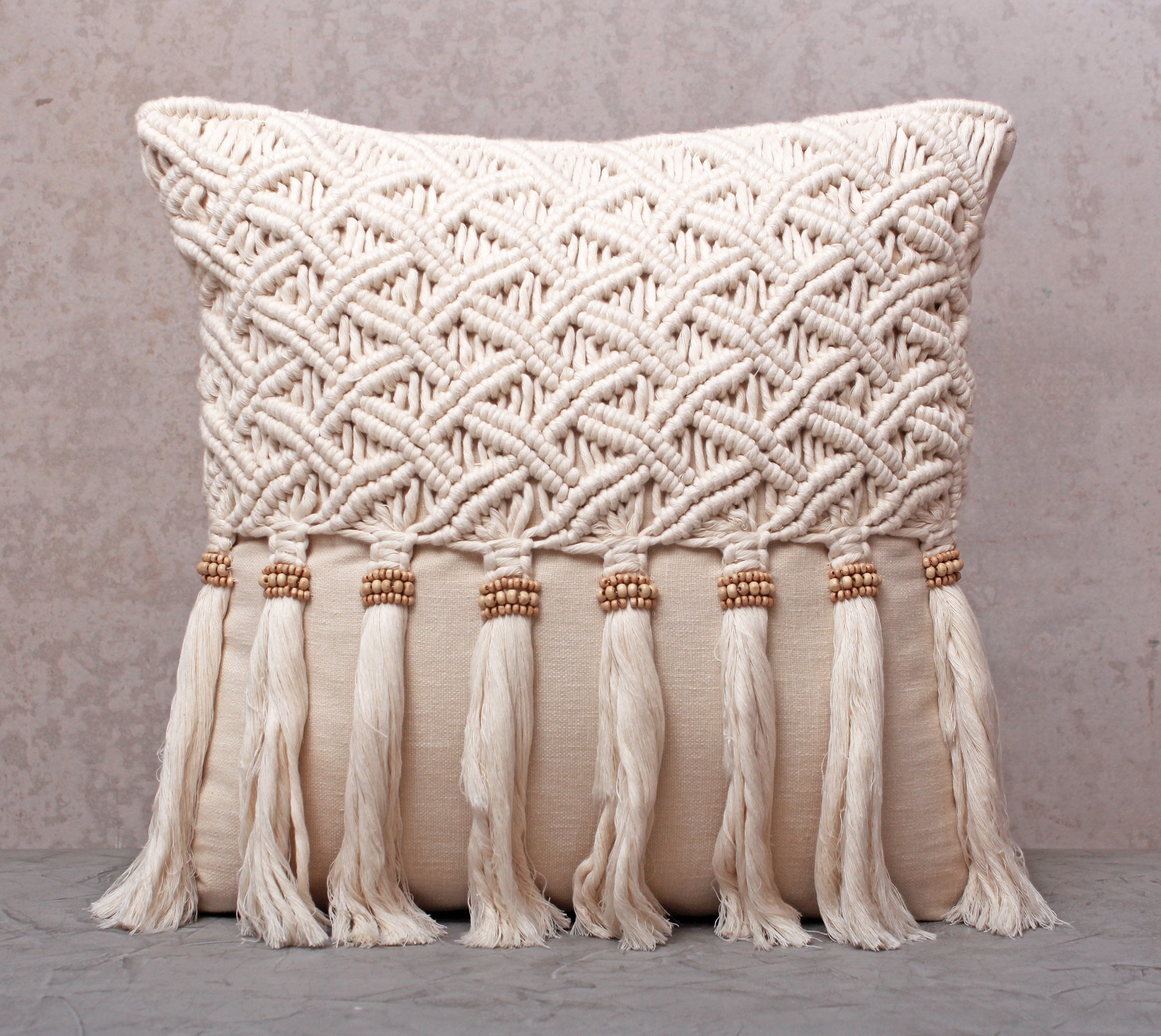 WREN Off-white Macrame Cotton Cushion Cover