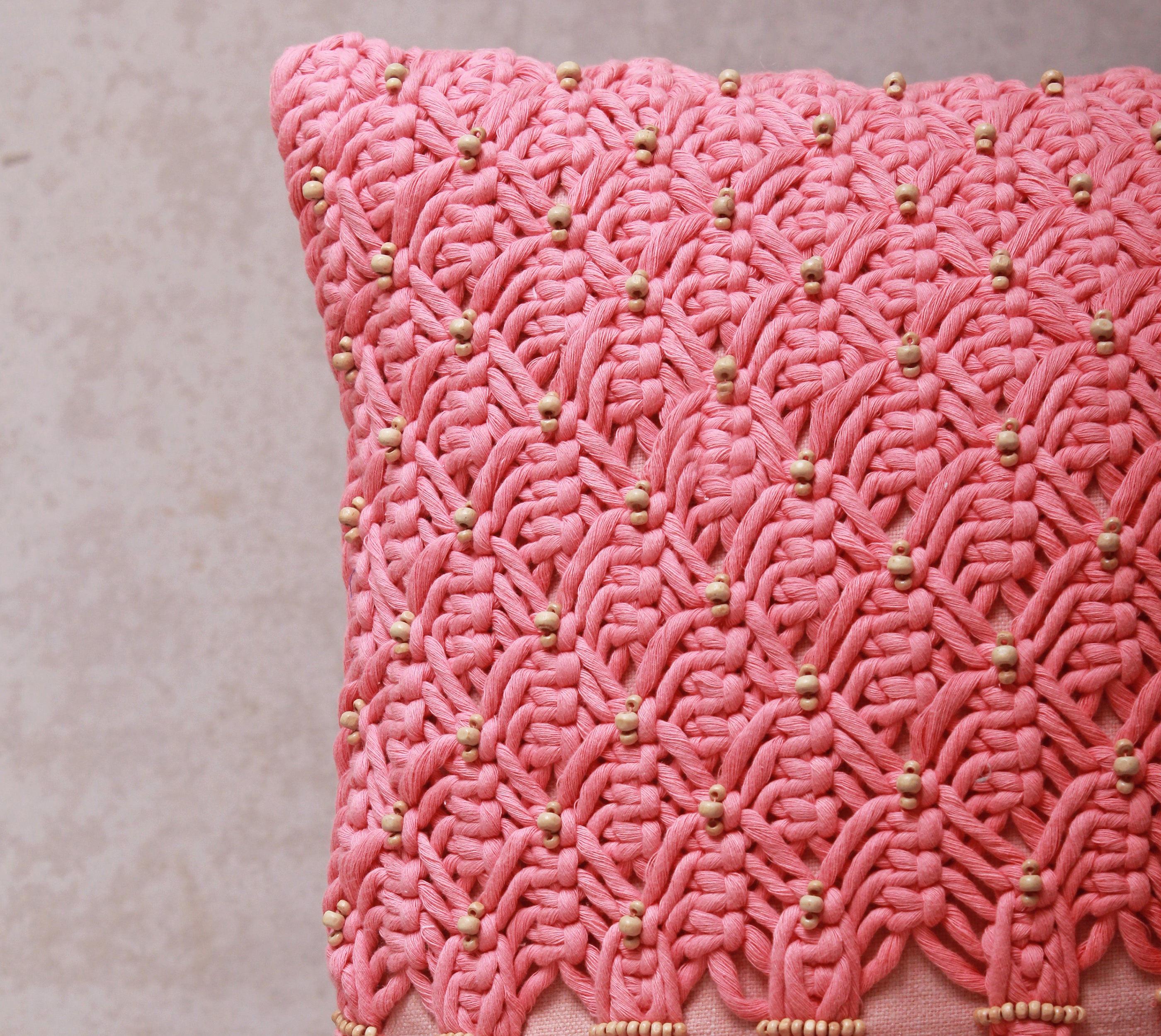 WREN Pink Macrame Cotton Cushion Cover