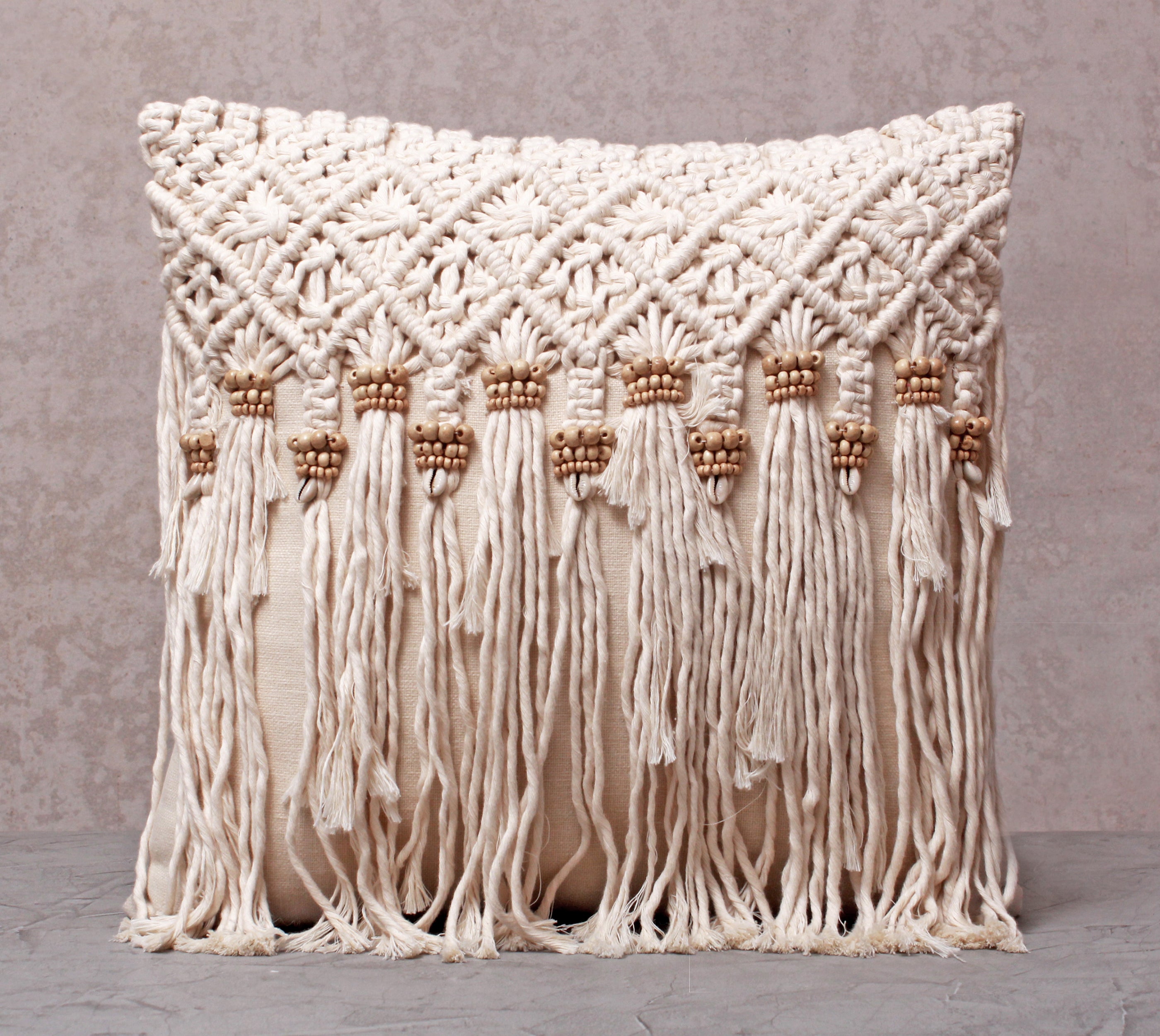 WREN Off-white Macrame Cotton Cushion Cover