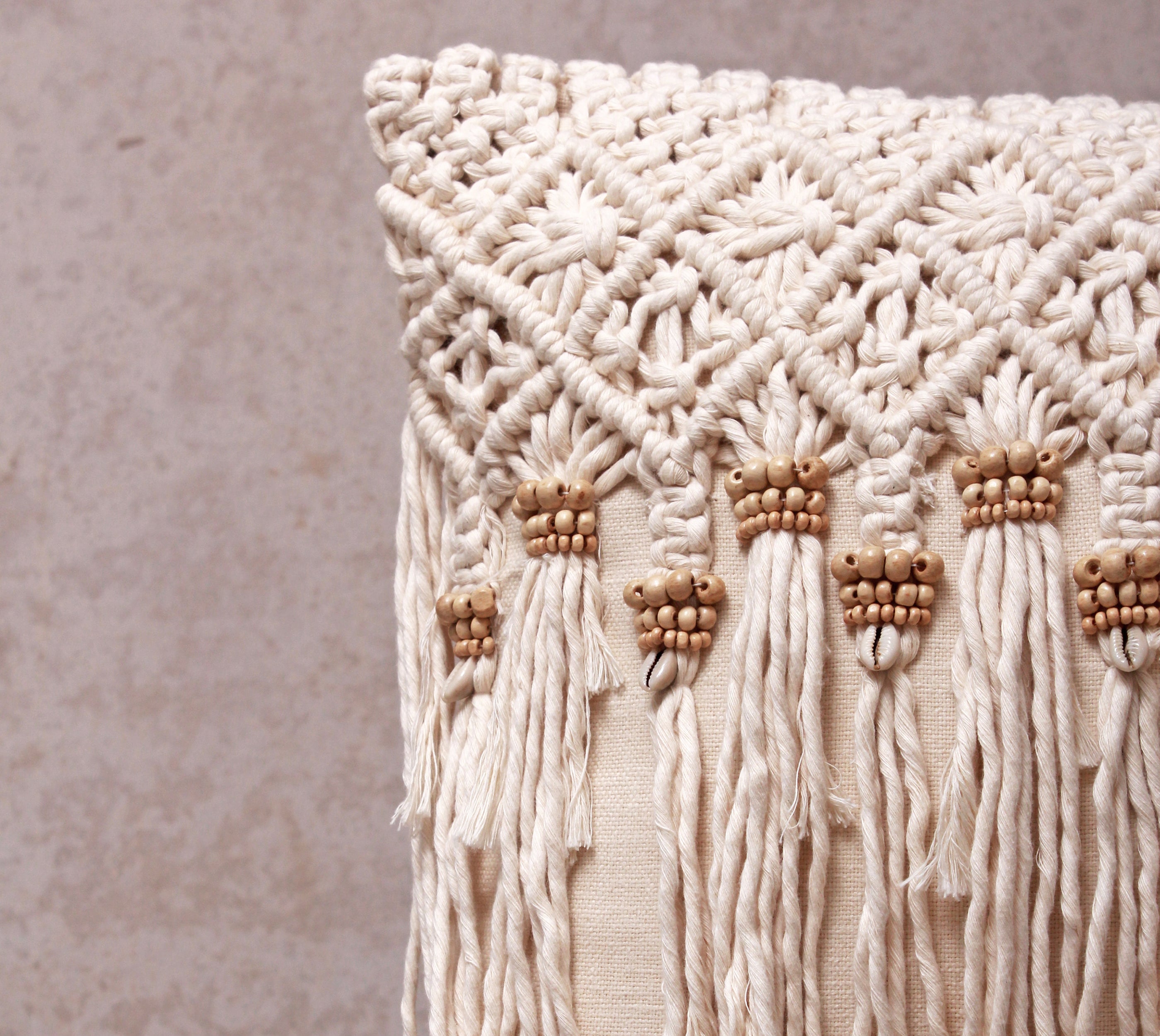 WREN Off-white Macrame Cotton Cushion Cover