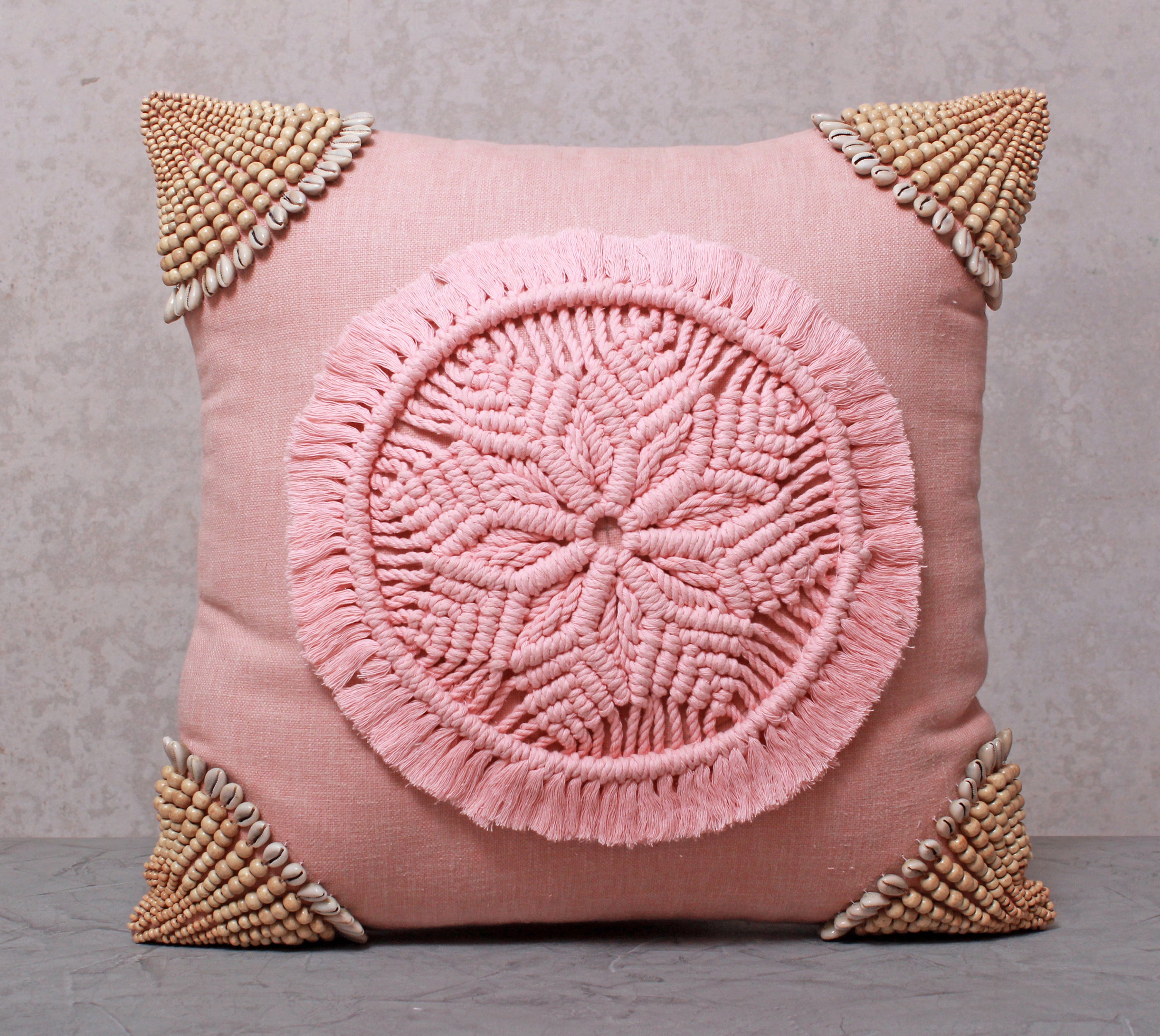 ORLA Pink Centre Macrame Cotton Cushion Cover