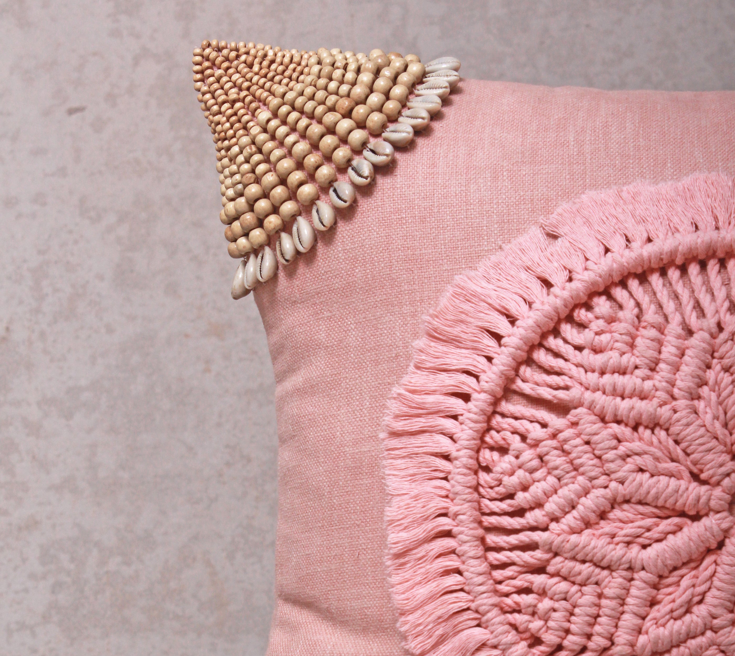 ORLA Pink Centre Macrame Cotton Cushion Cover