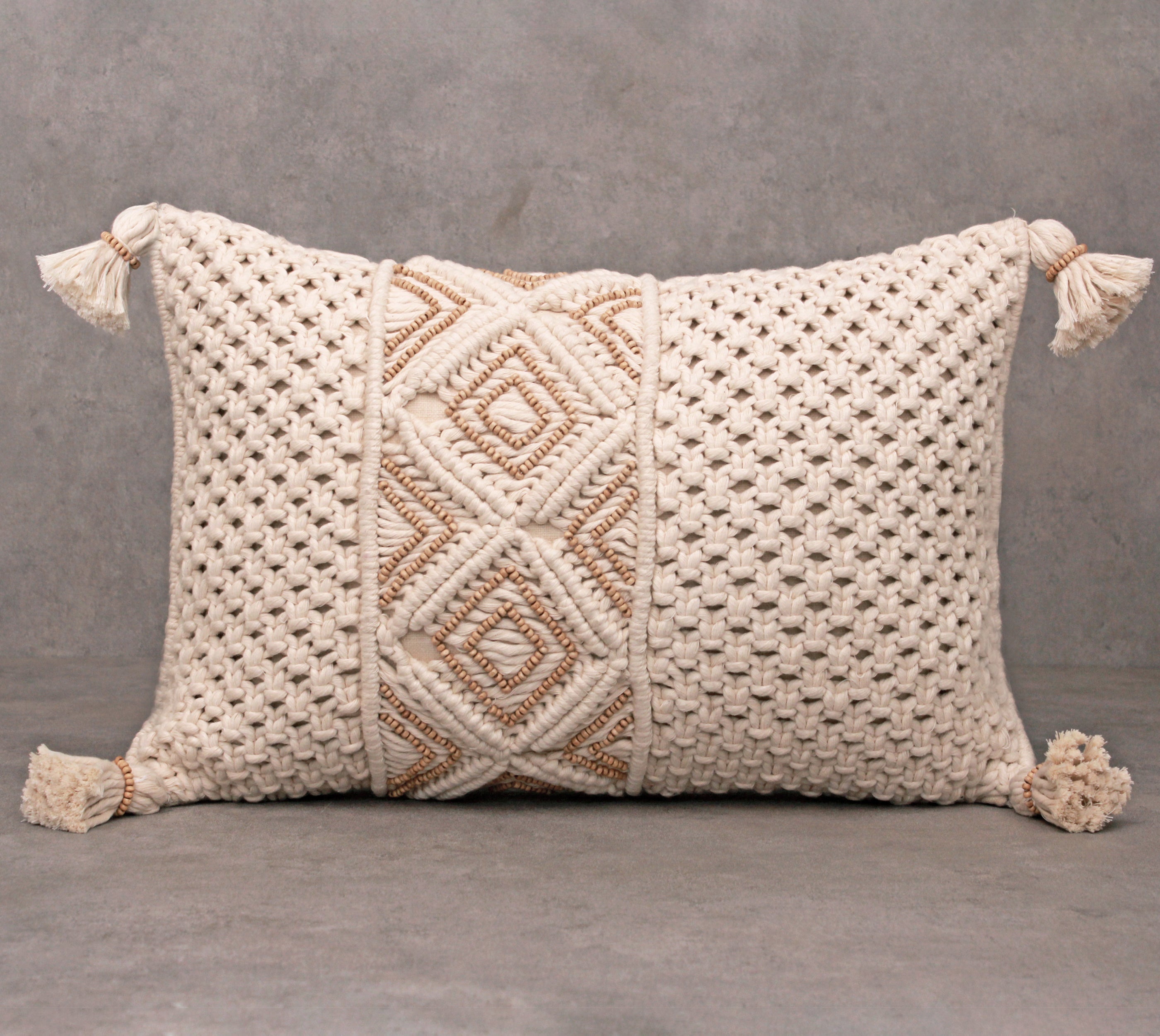 REVA Off-white Macrame Cotton Pillow Cover