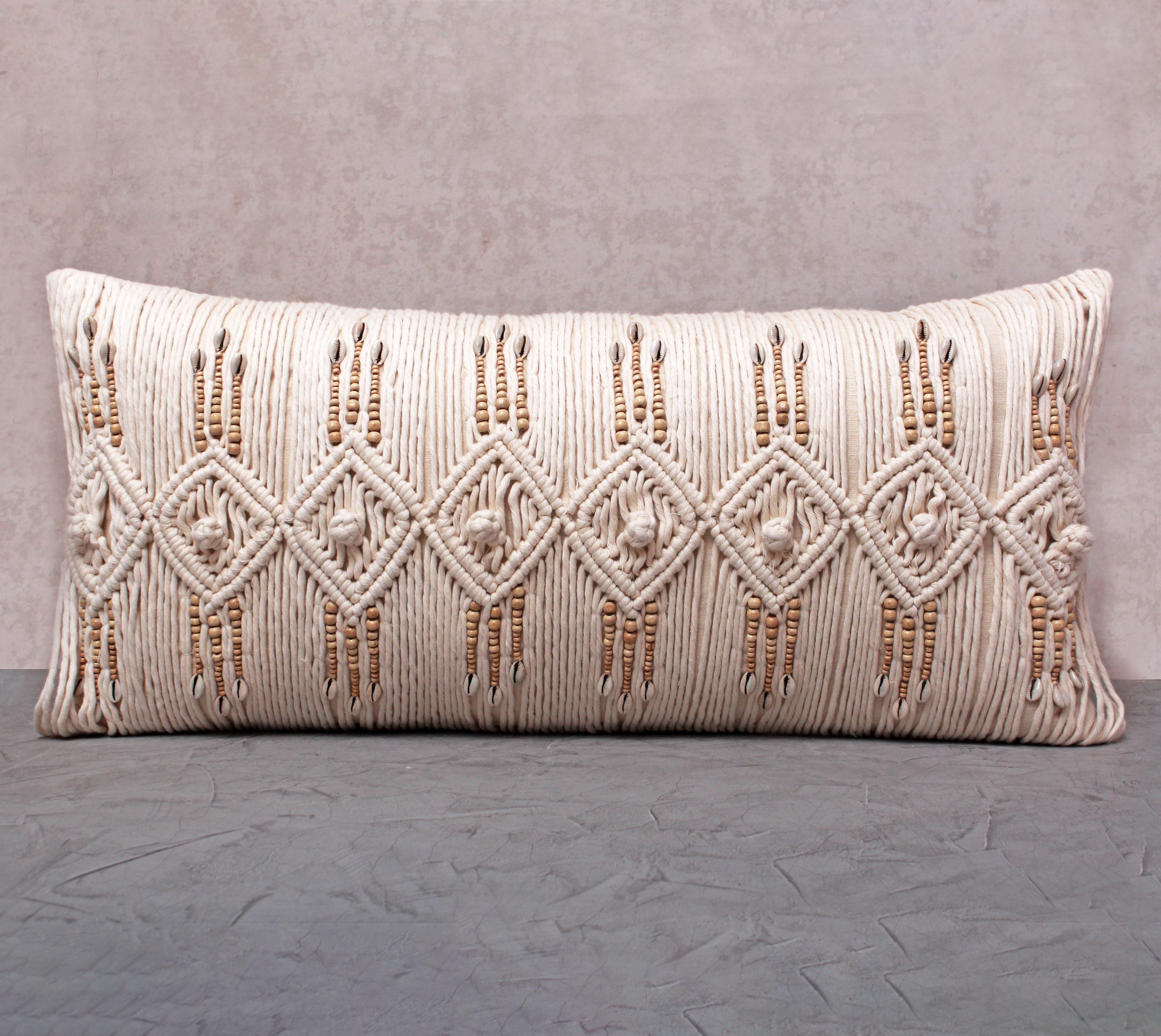 REVA Off-white Macrame Cotton Pillow Cover