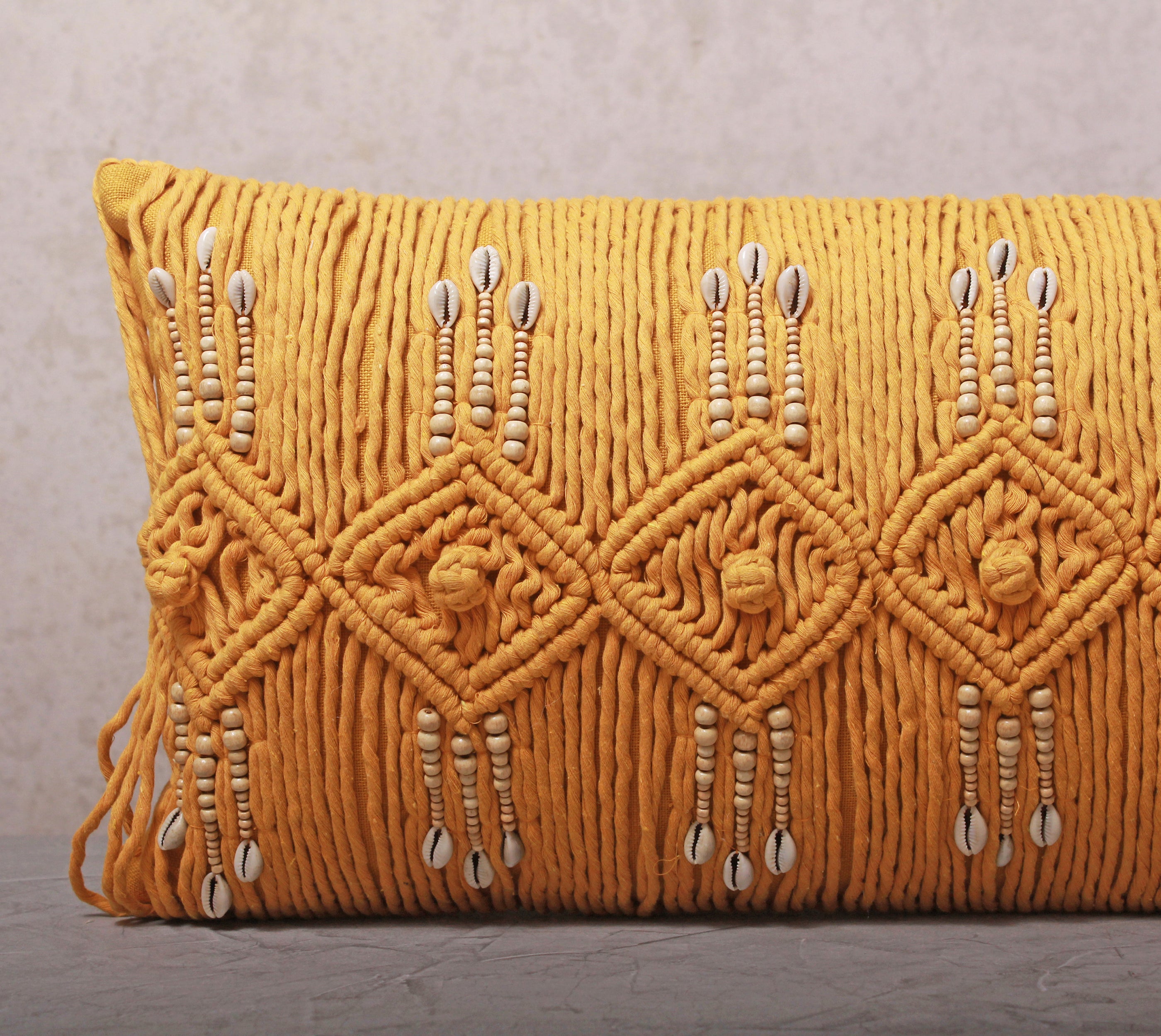 REVA Mustard Macrame Cotton Pillow Cover