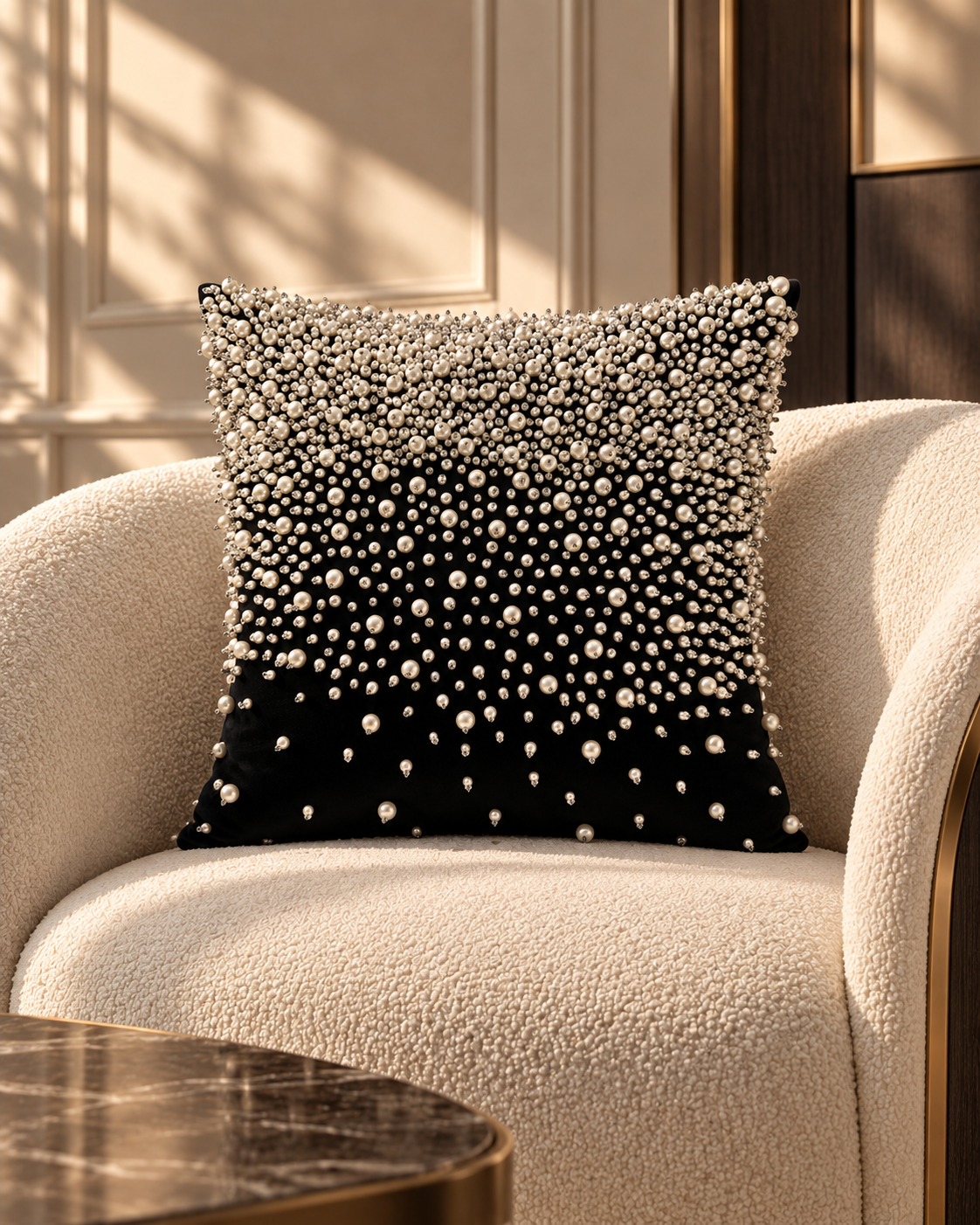 SOFIA Black Beaded Velvet Cushion Cover