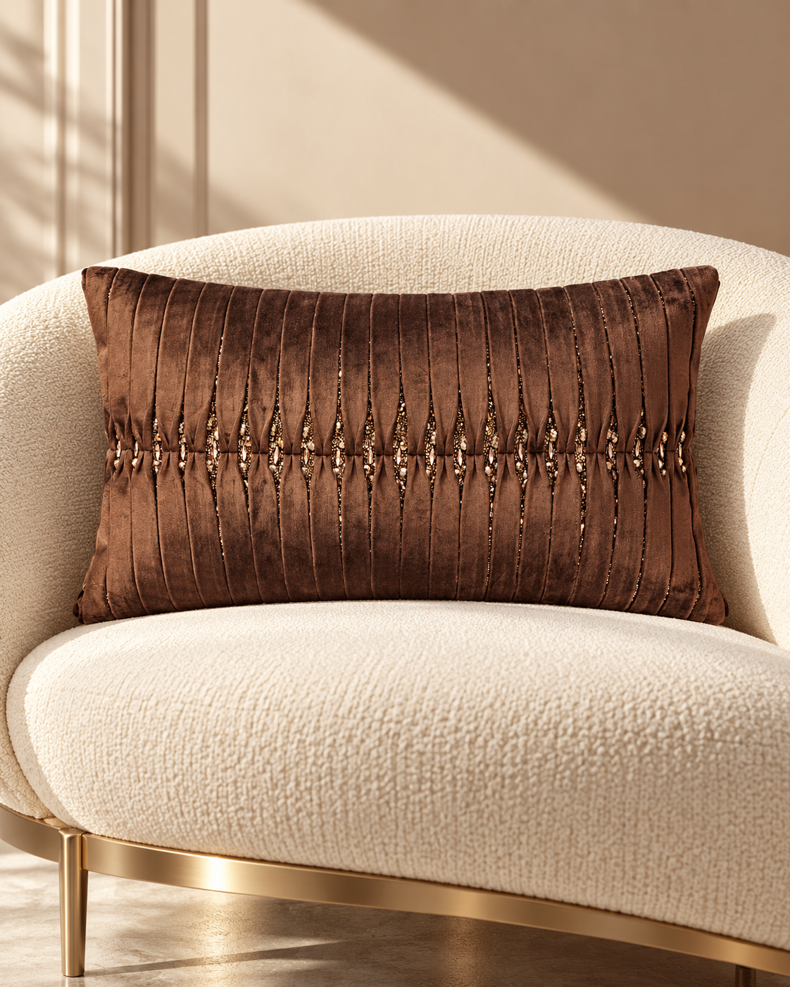 MIA Brown Velvet Pleated Cushion Cover