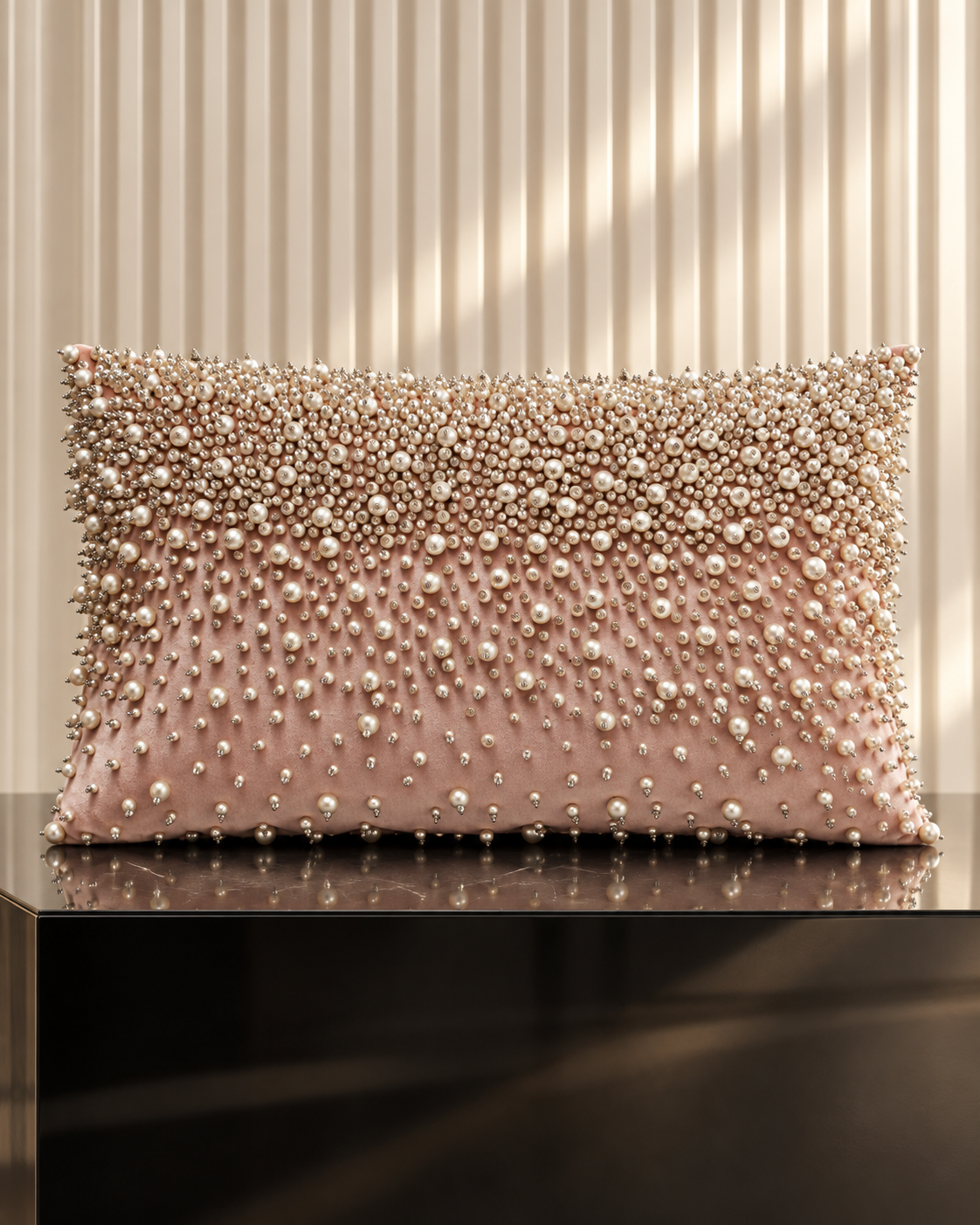 SOFIA Pink Beaded Velvet Cushion Cover